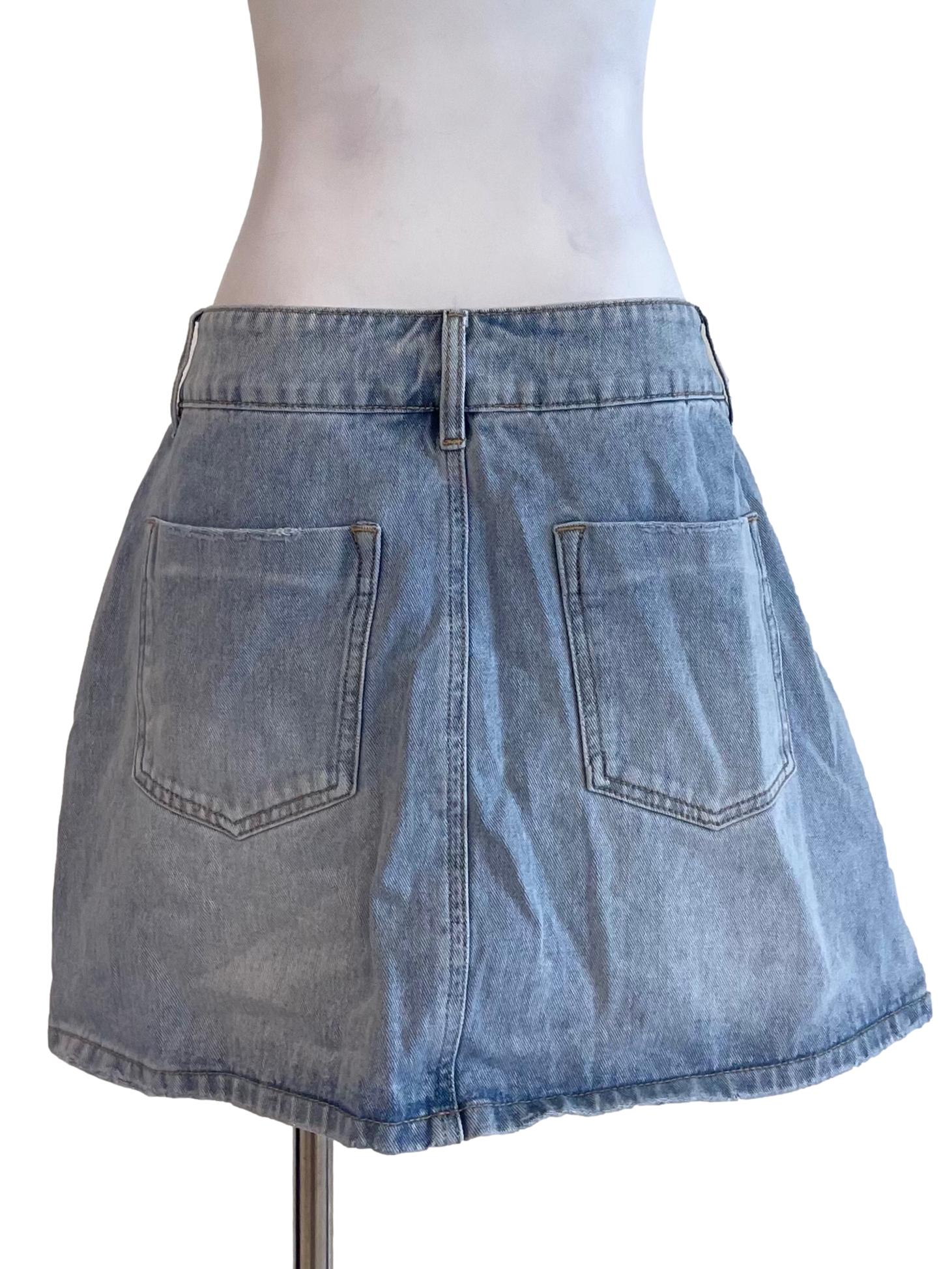 Light Blue A-Line Denim Mini Skirt