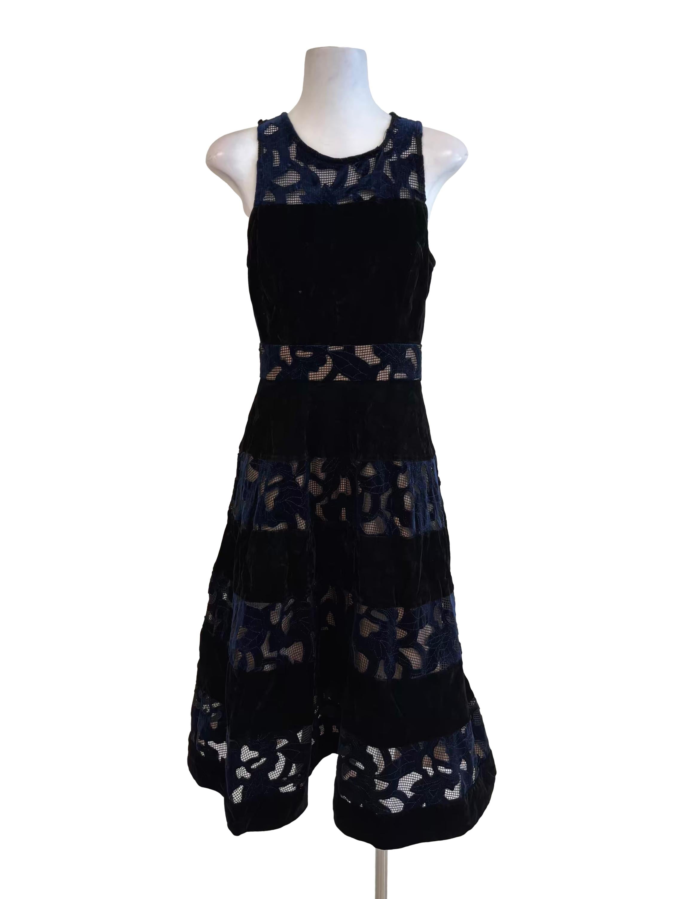 Adelyn Rae Blue Black Lined Velvet Mesh Dress