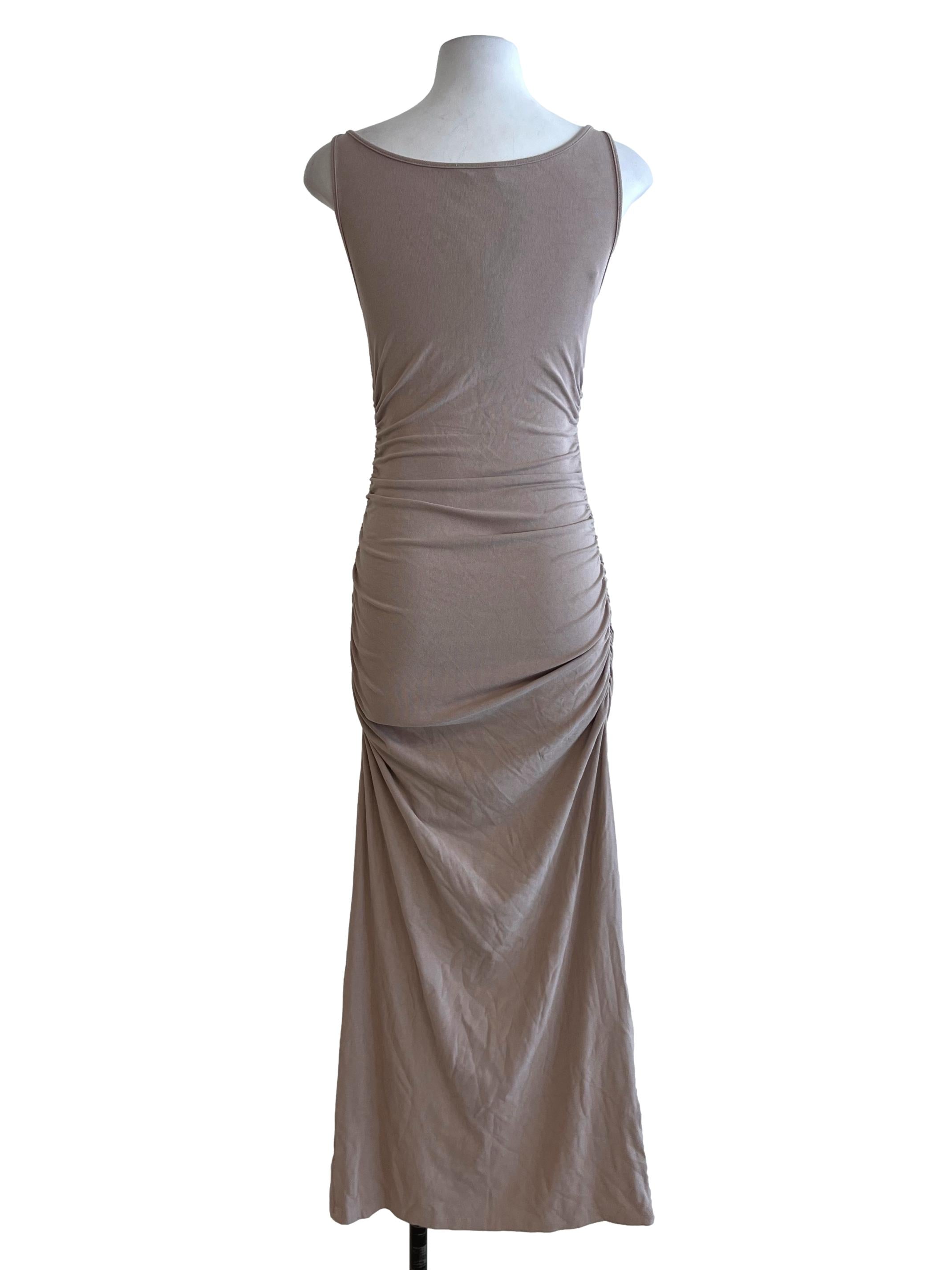 Beige Jewel Neckline Bodycon Dress