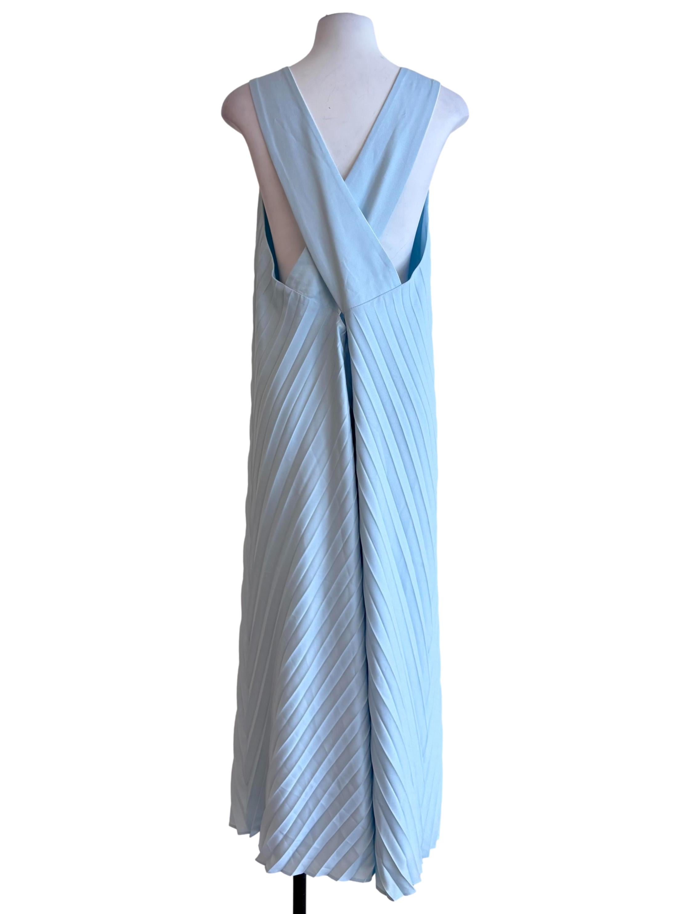 Sky Blue Pleated Cross Back Dress