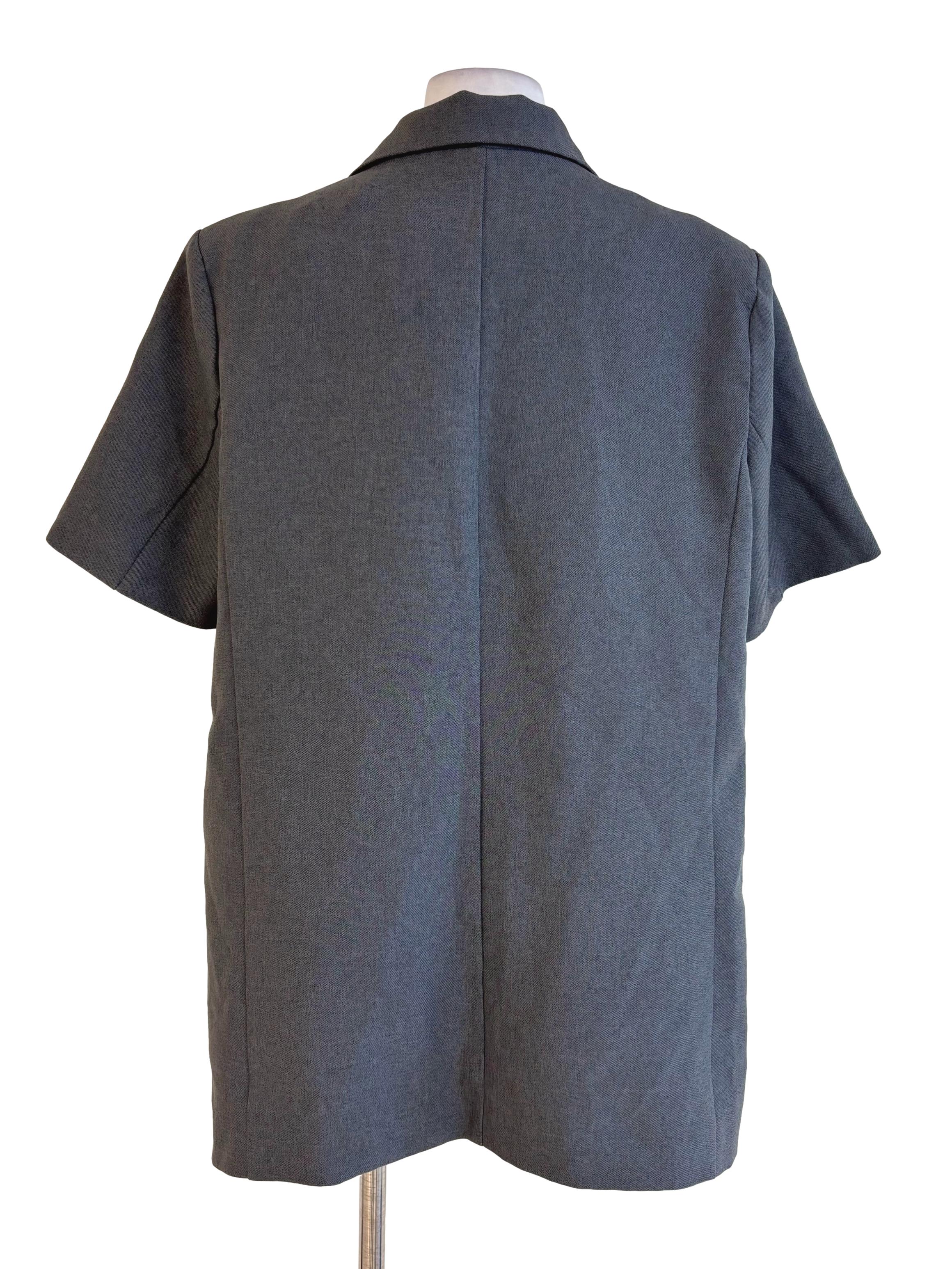 Grey Short Sleeve Double Breasted Blazer