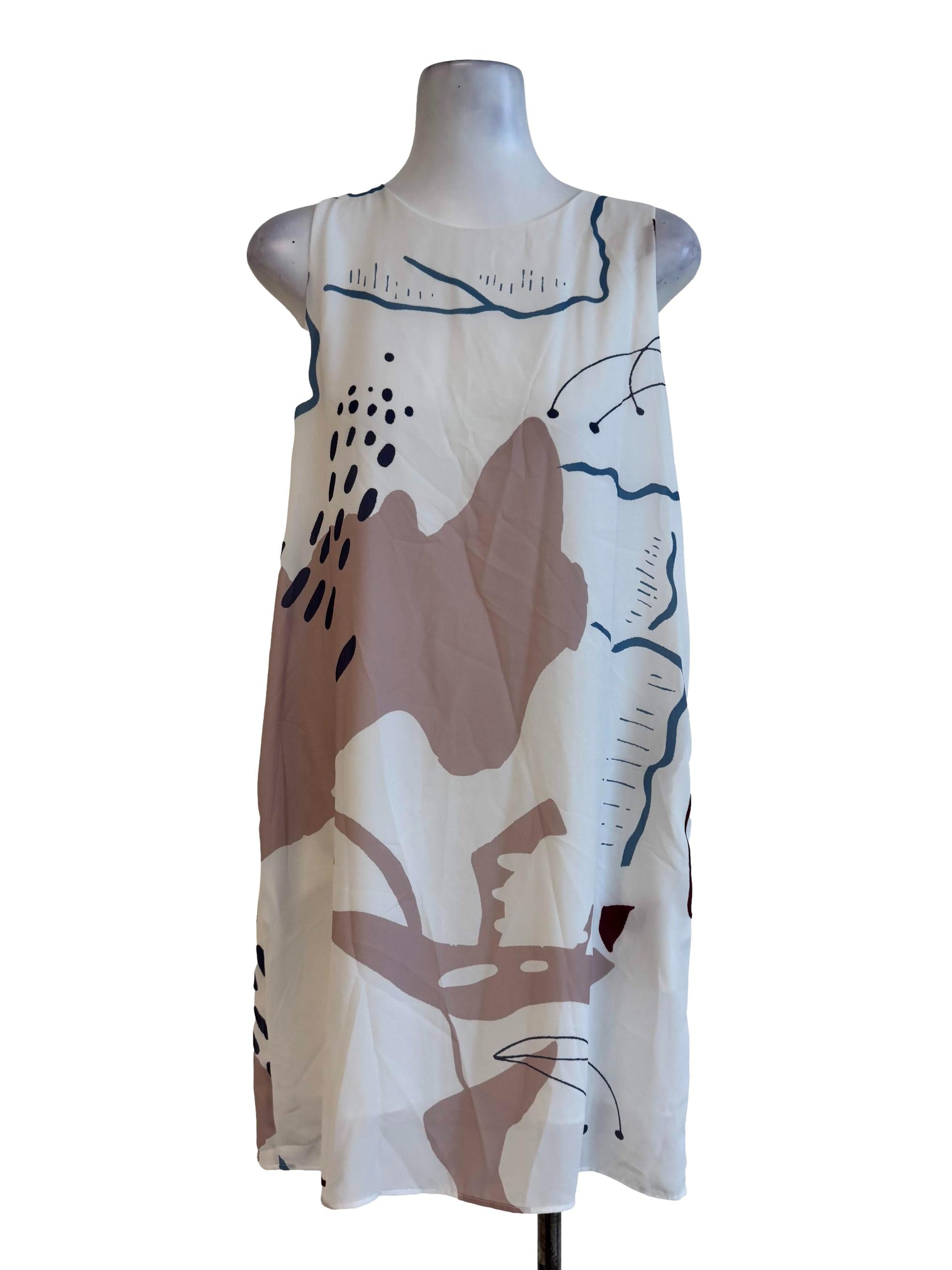 Milk White With Prints A-Line Dress