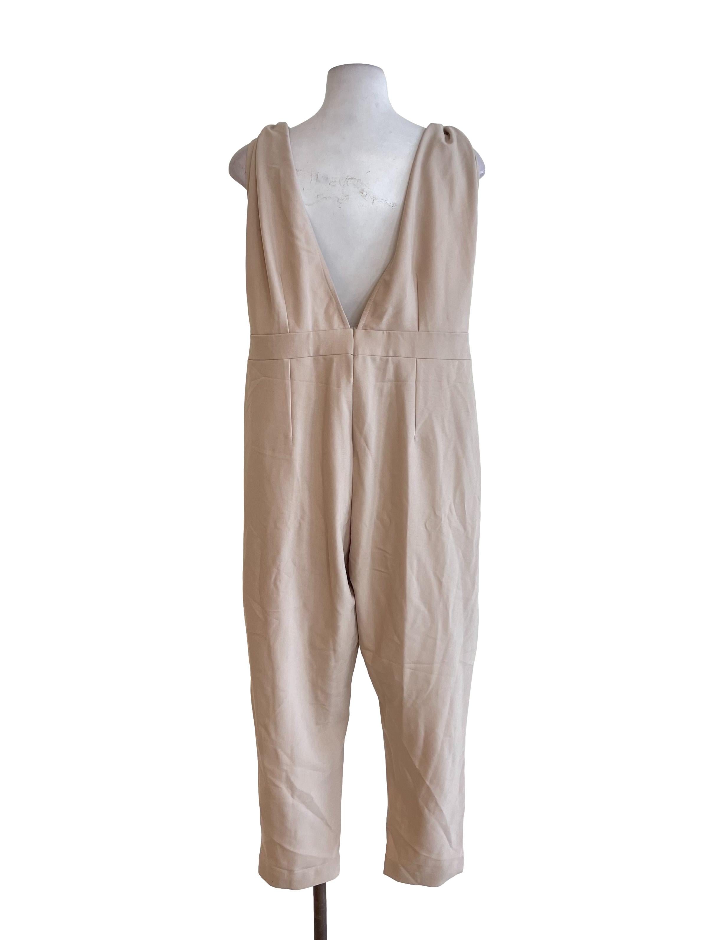 Beige Ruched Shoulder Jumpsuit