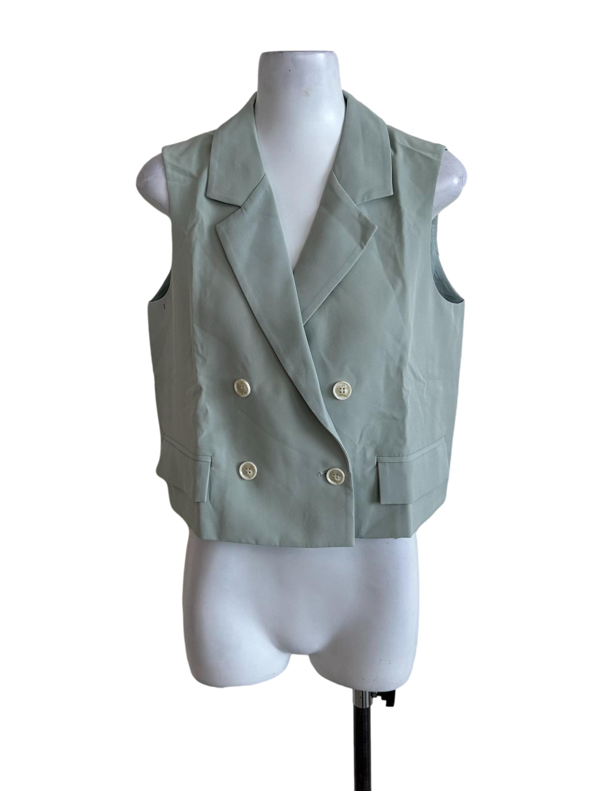 Pastel Green Collar Button Vest
