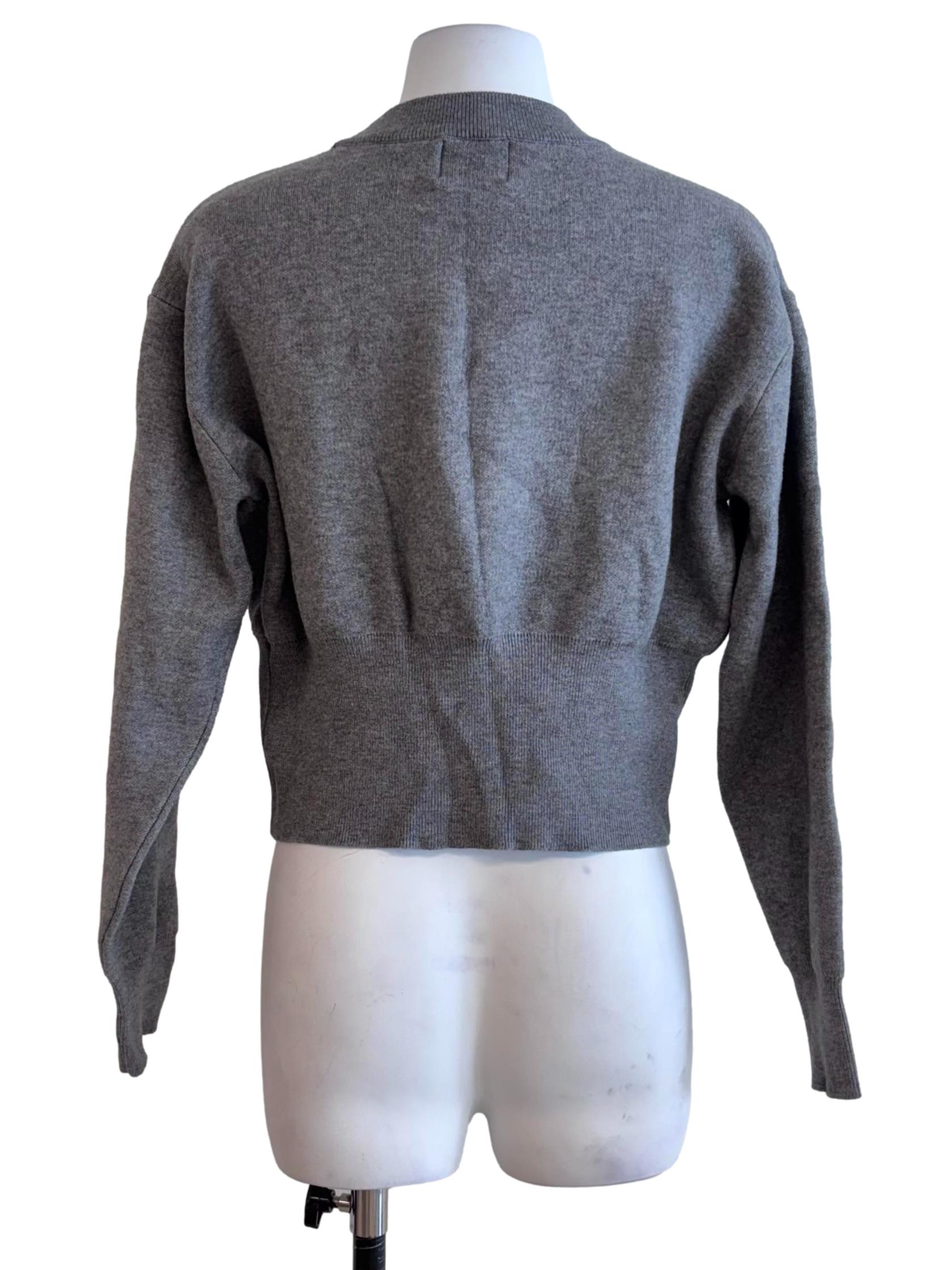 Grey Ribbed Long Sleeve Knit Top