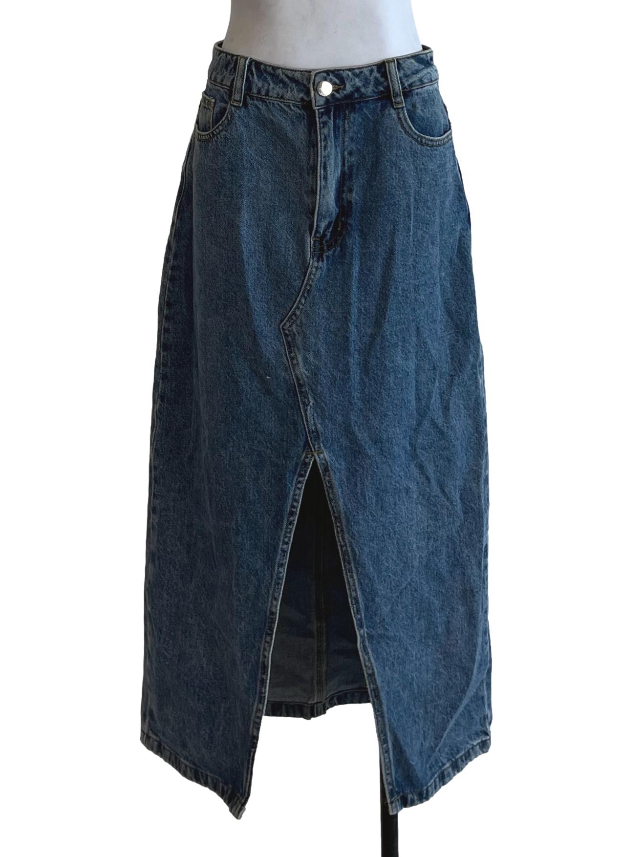 Blue Denim Plain Pencil Skirt