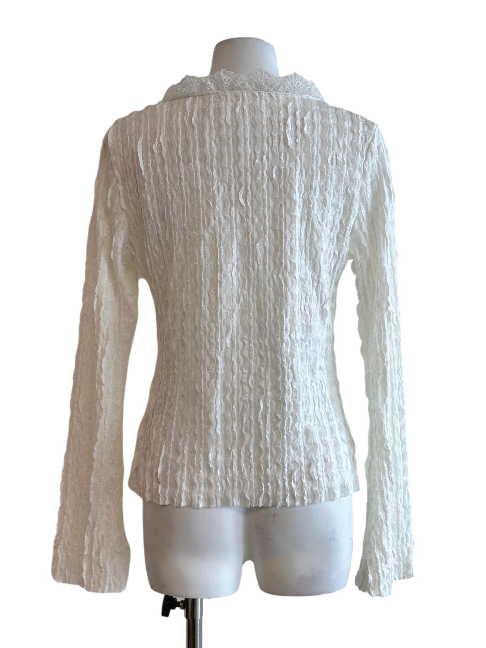 Daisy White Texture V Neckline Blouse