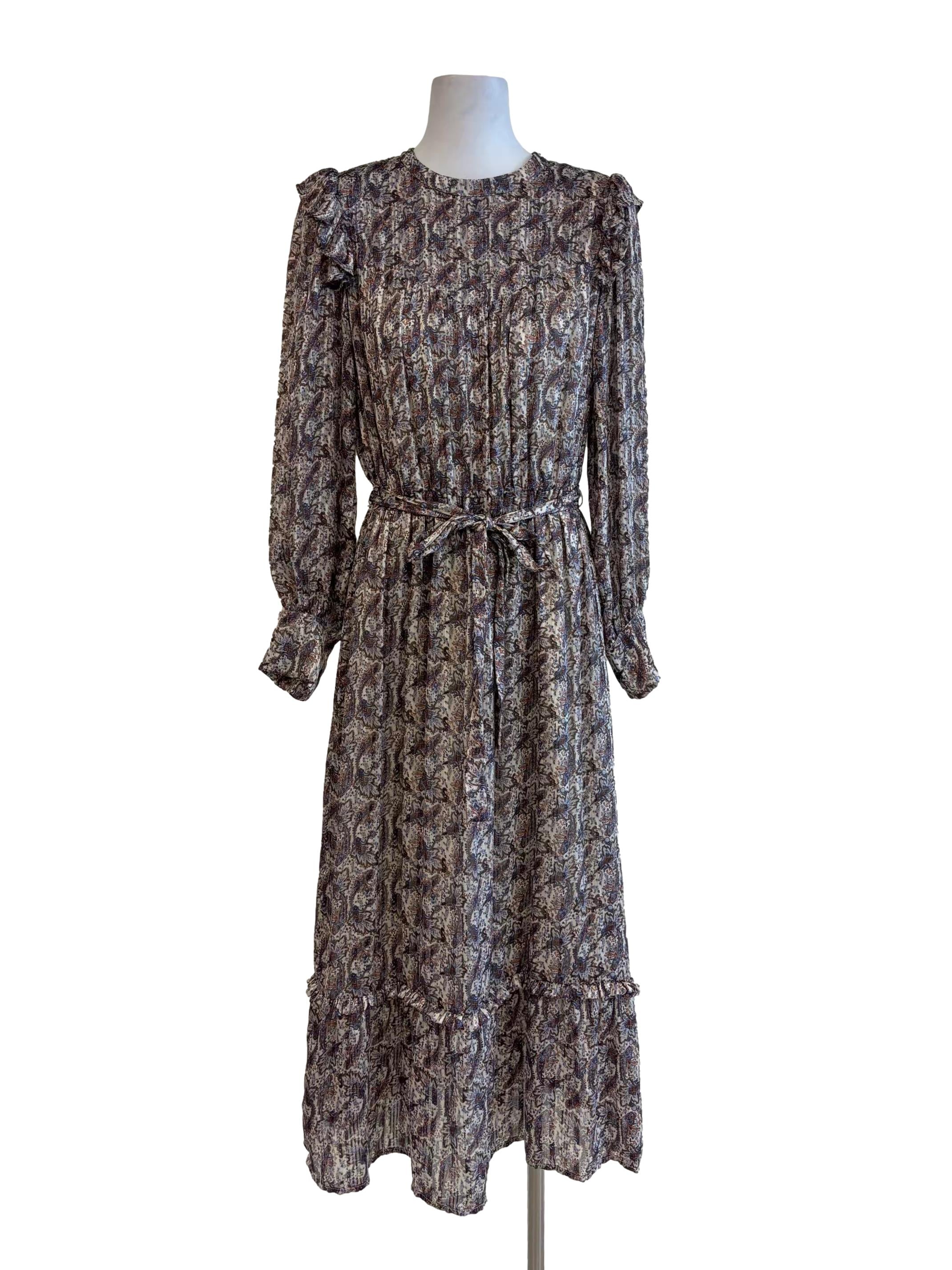 Taupe Brown Long Sleeve Printed Dress