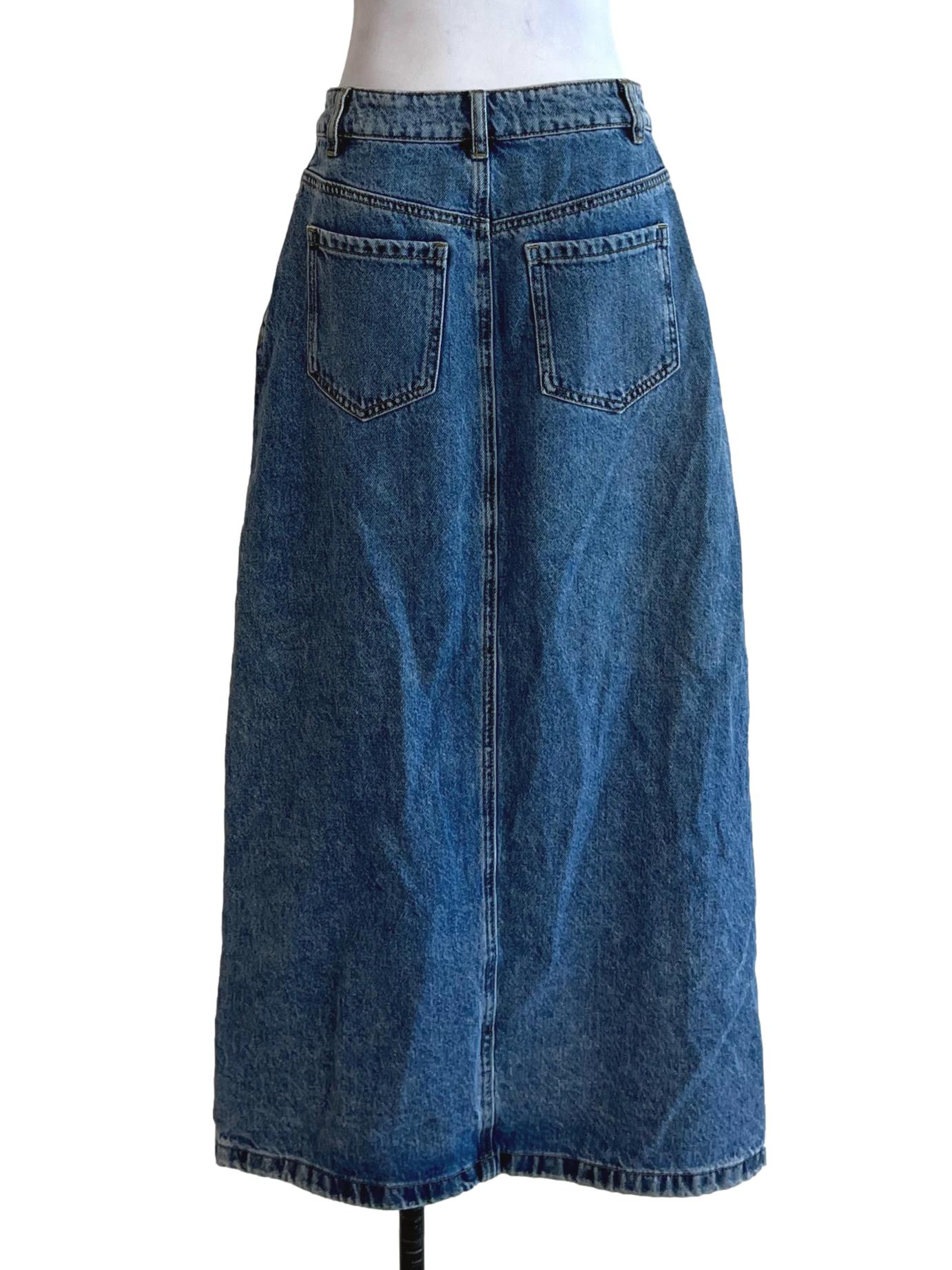 Blue Denim Plain Pencil Skirt