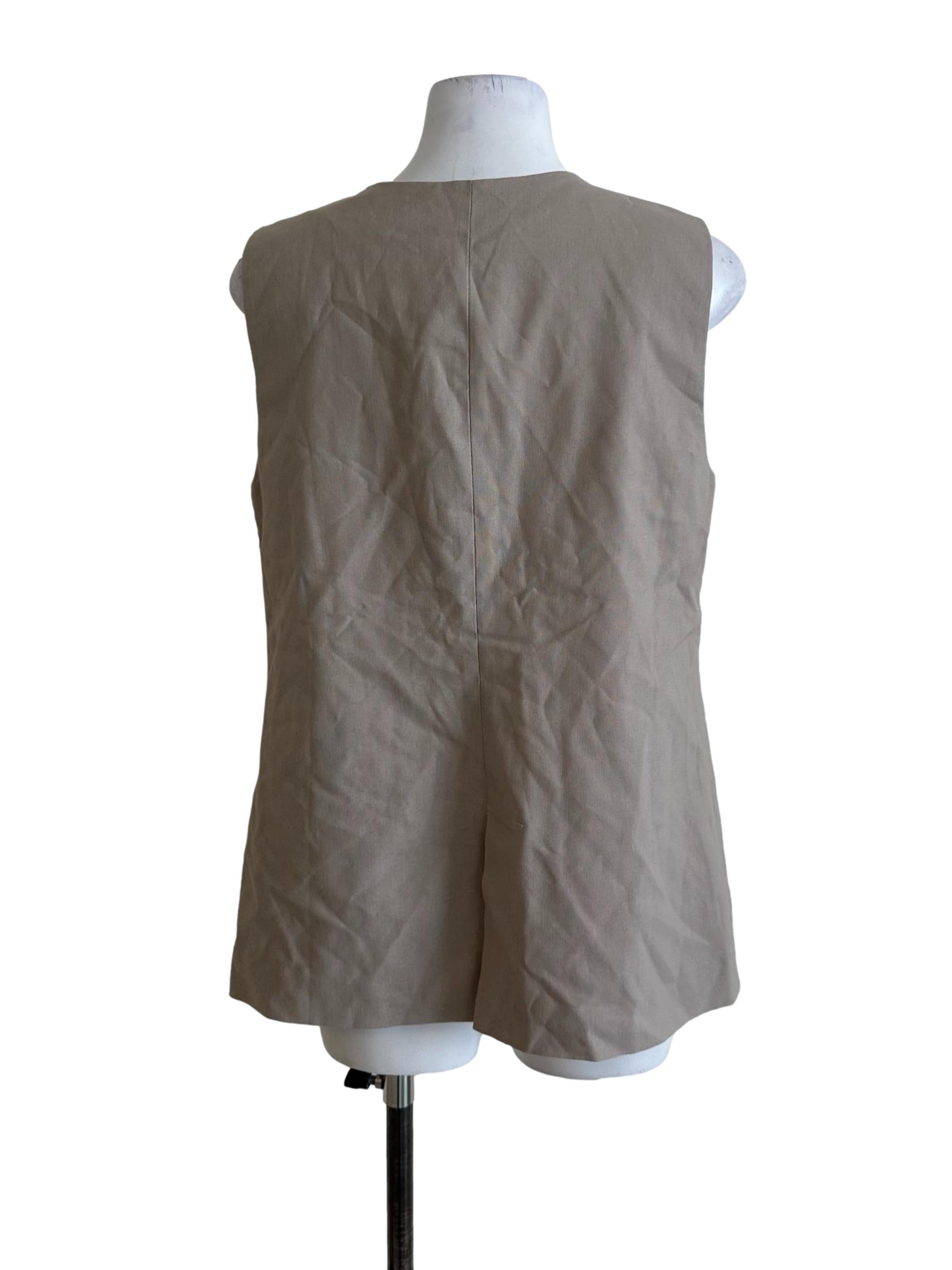 Coffee Beige Round Neck Button Vest