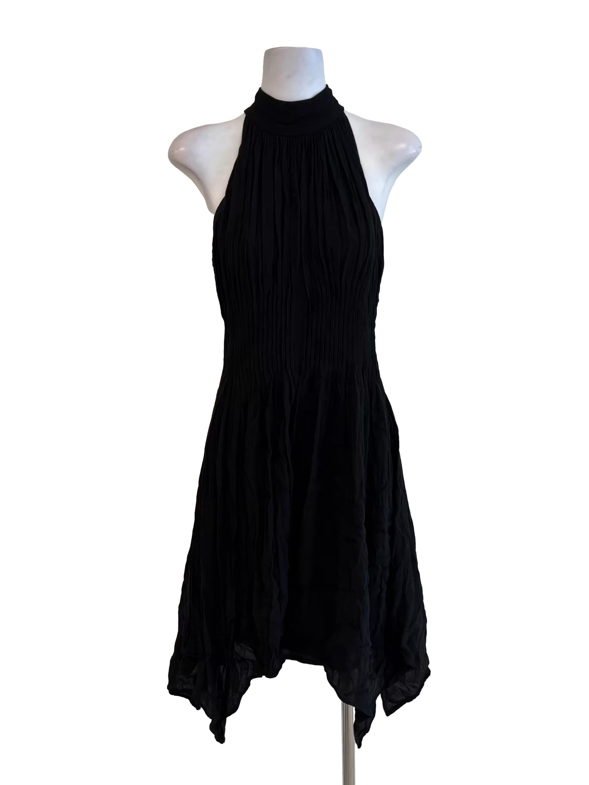 Rich Black Sleeveless Fitted Waist Cotton Dress