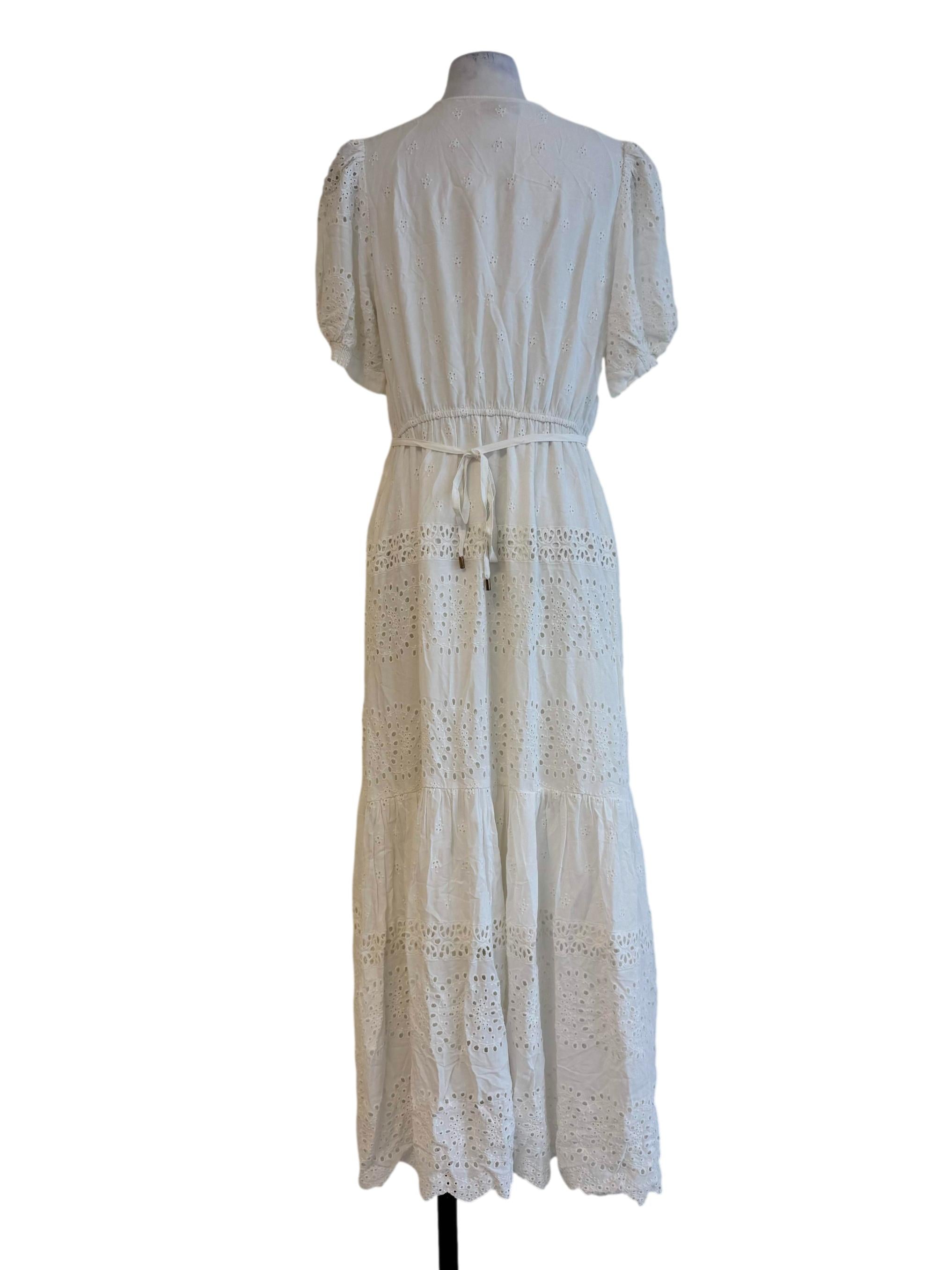 Eyelet White V Neck Dress