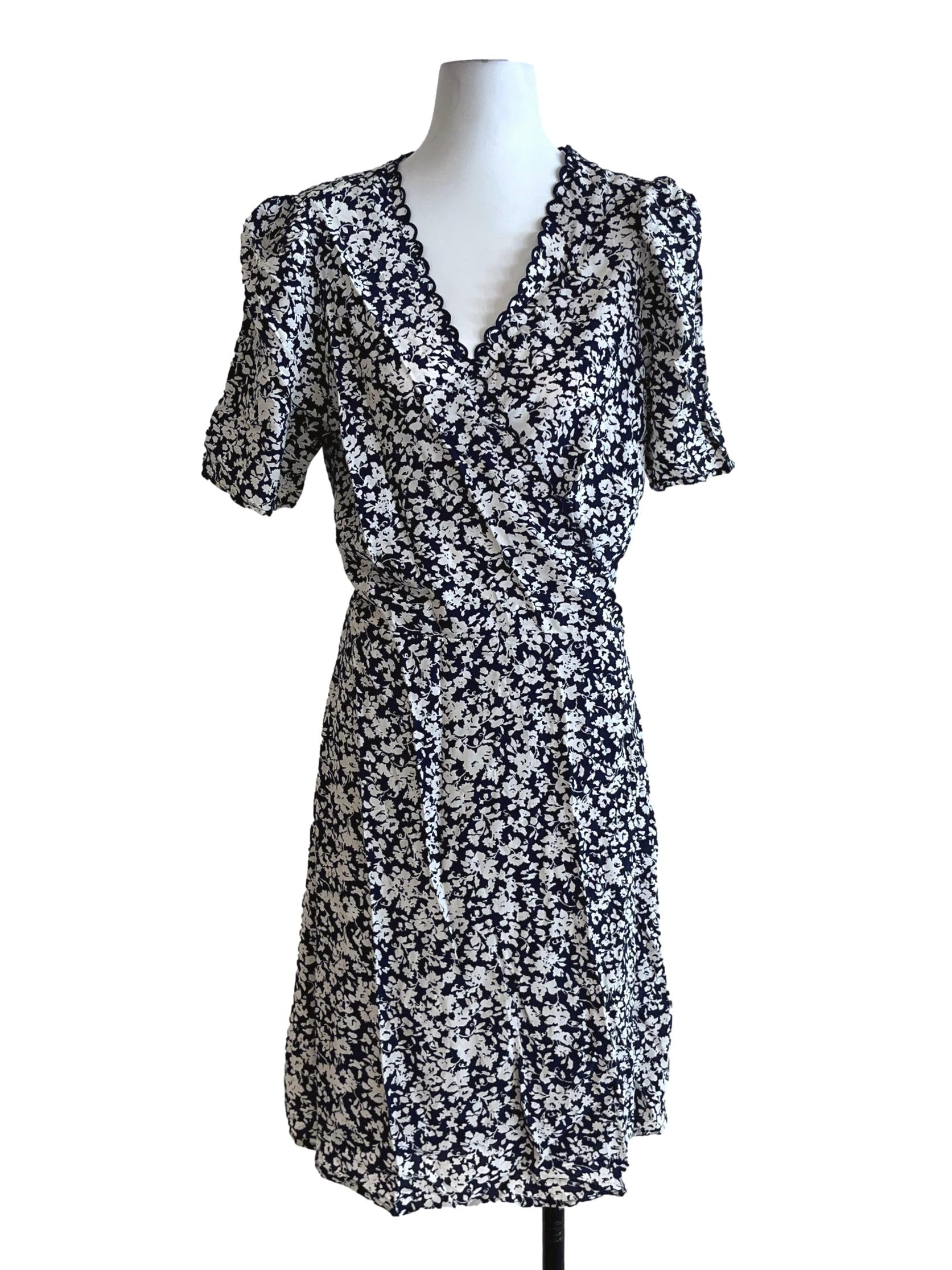 Navy Blue Abstract Wrap Dress