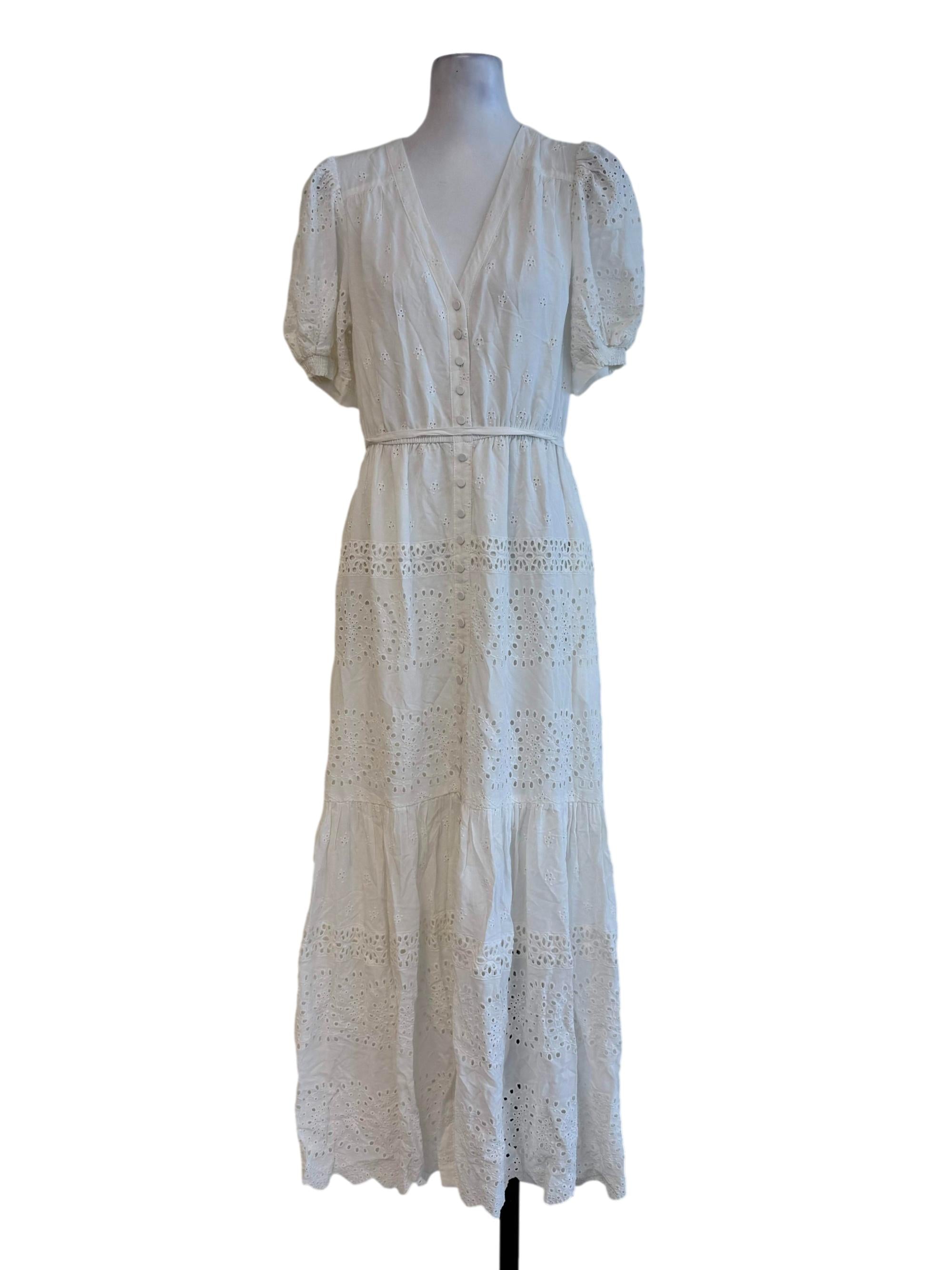 Eyelet White V Neck Dress