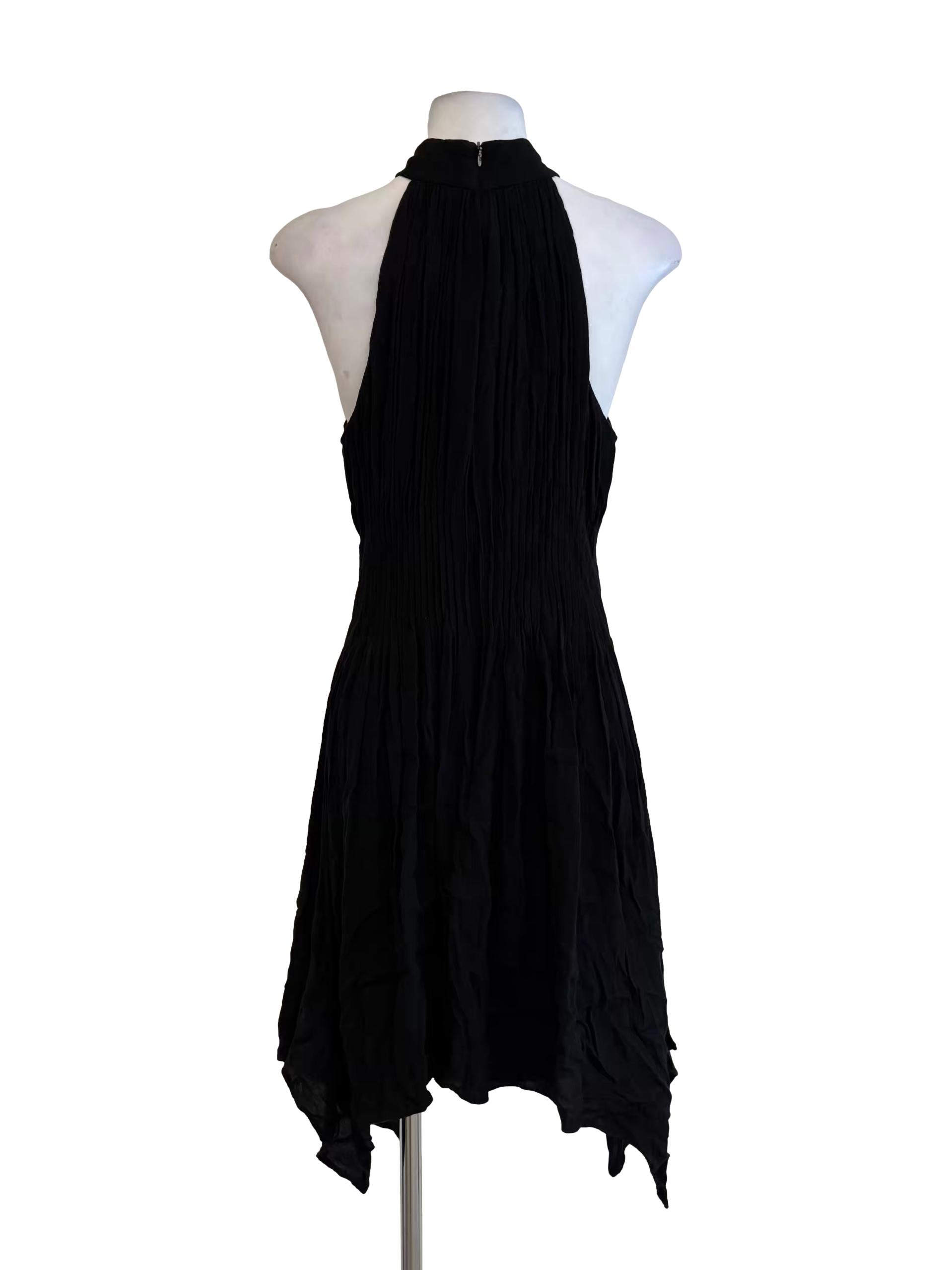Rich Black Sleeveless Fitted Waist Cotton Dress