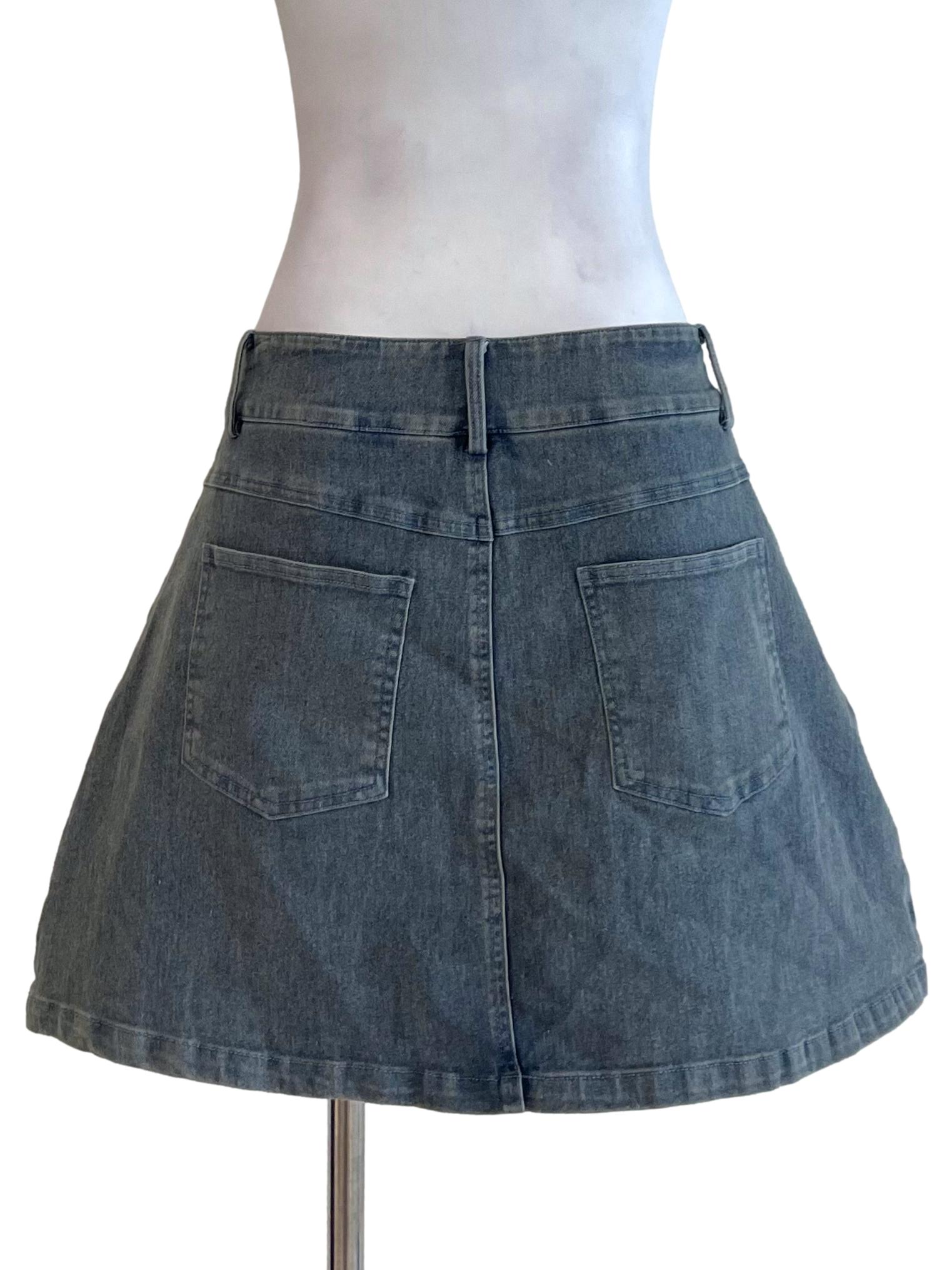 Warm Slate Retro A-Line Jean Skirt