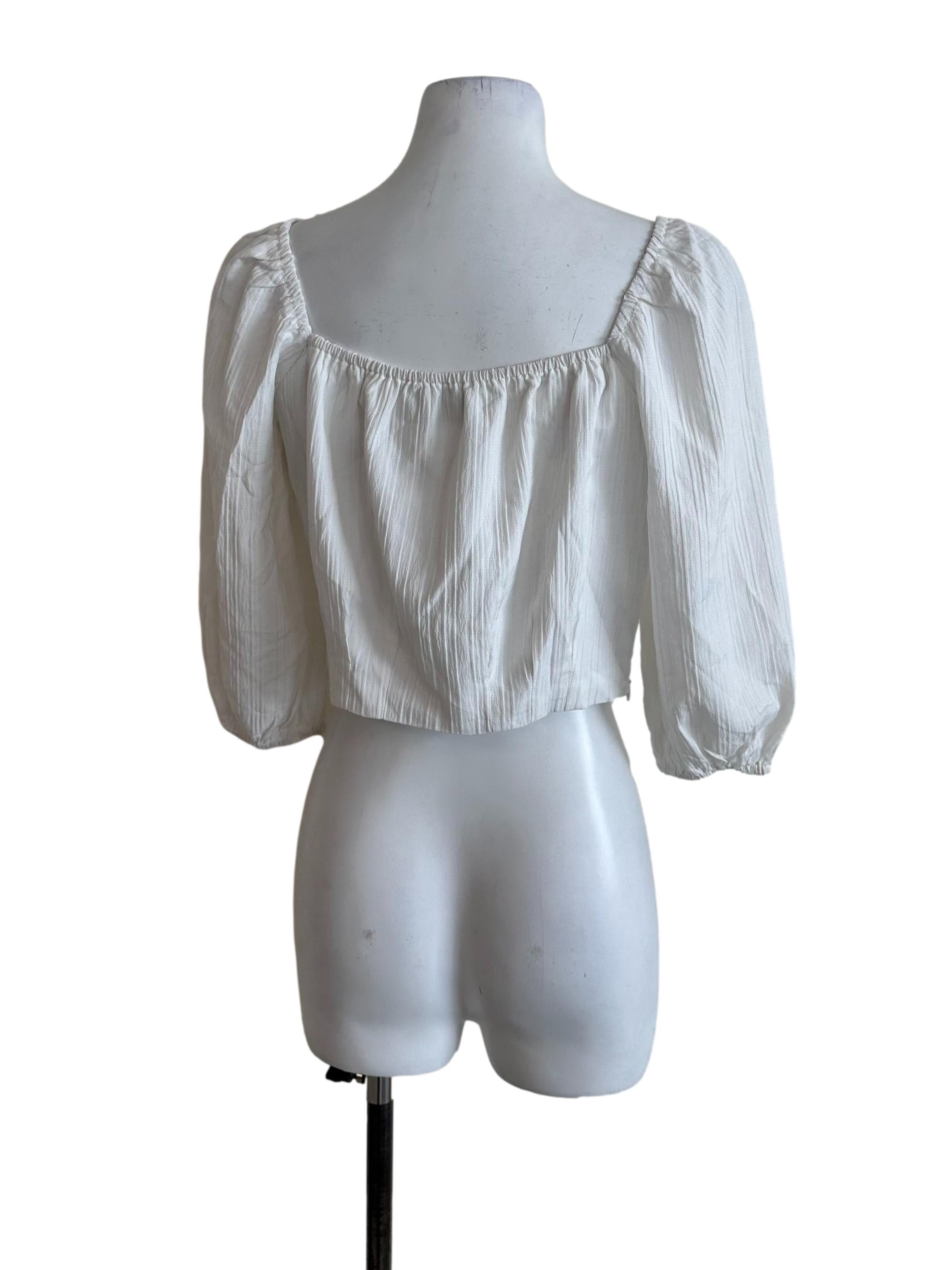 Pearl White Textured Long Sleeve Crop Top