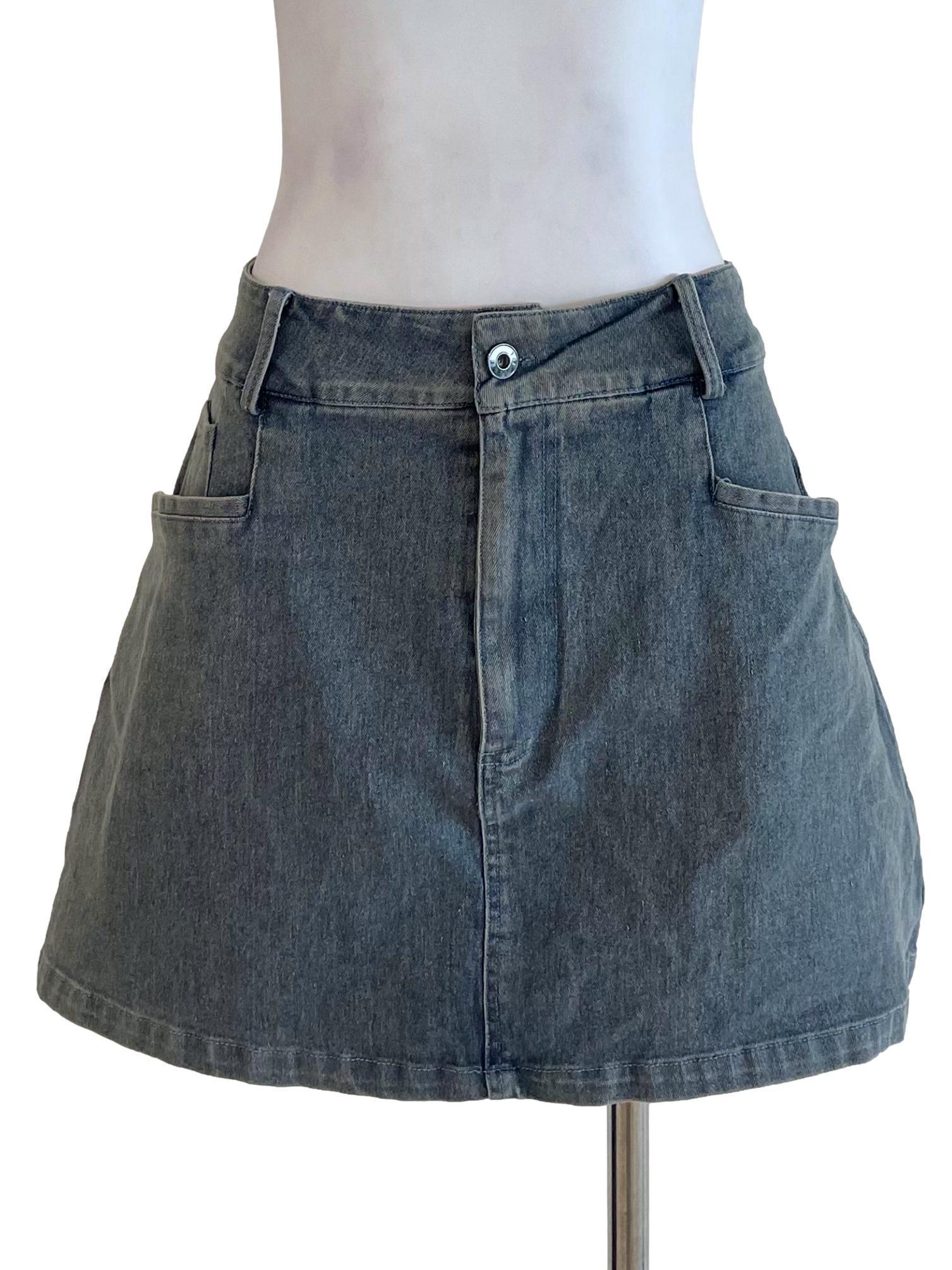 Warm Slate Retro A-Line Jean Skirt