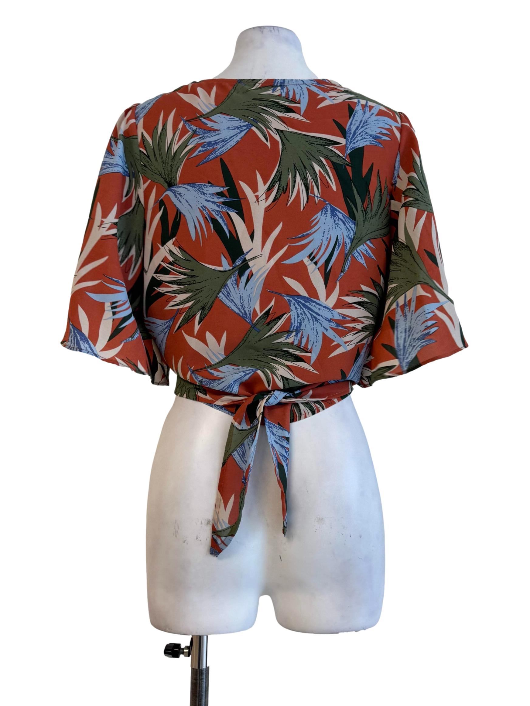 Brick Orange With Prints V Neck Blouse