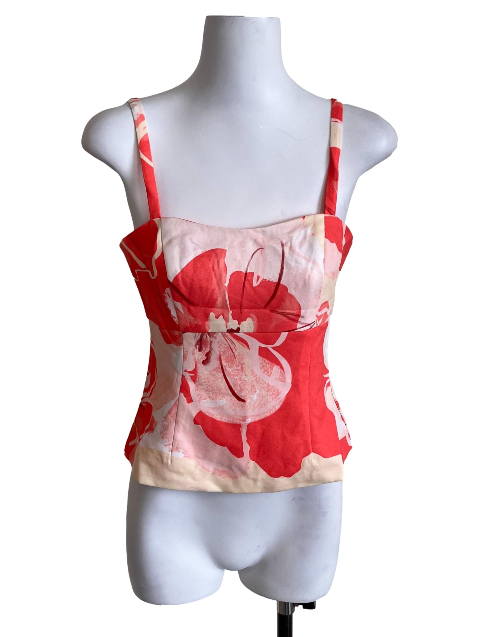 Red Orange Floral Print Sleeveless Top