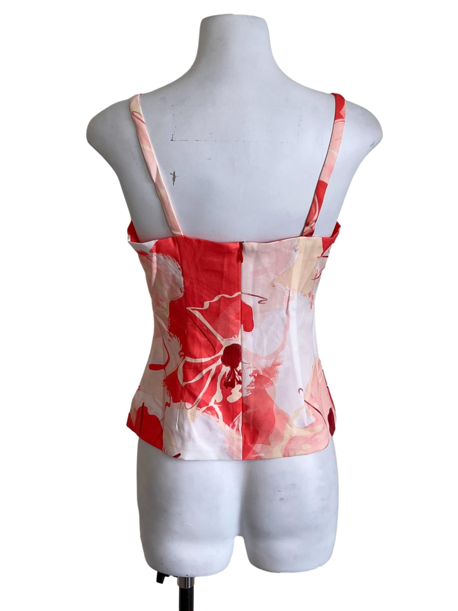 Red Orange Floral Print Sleeveless Top