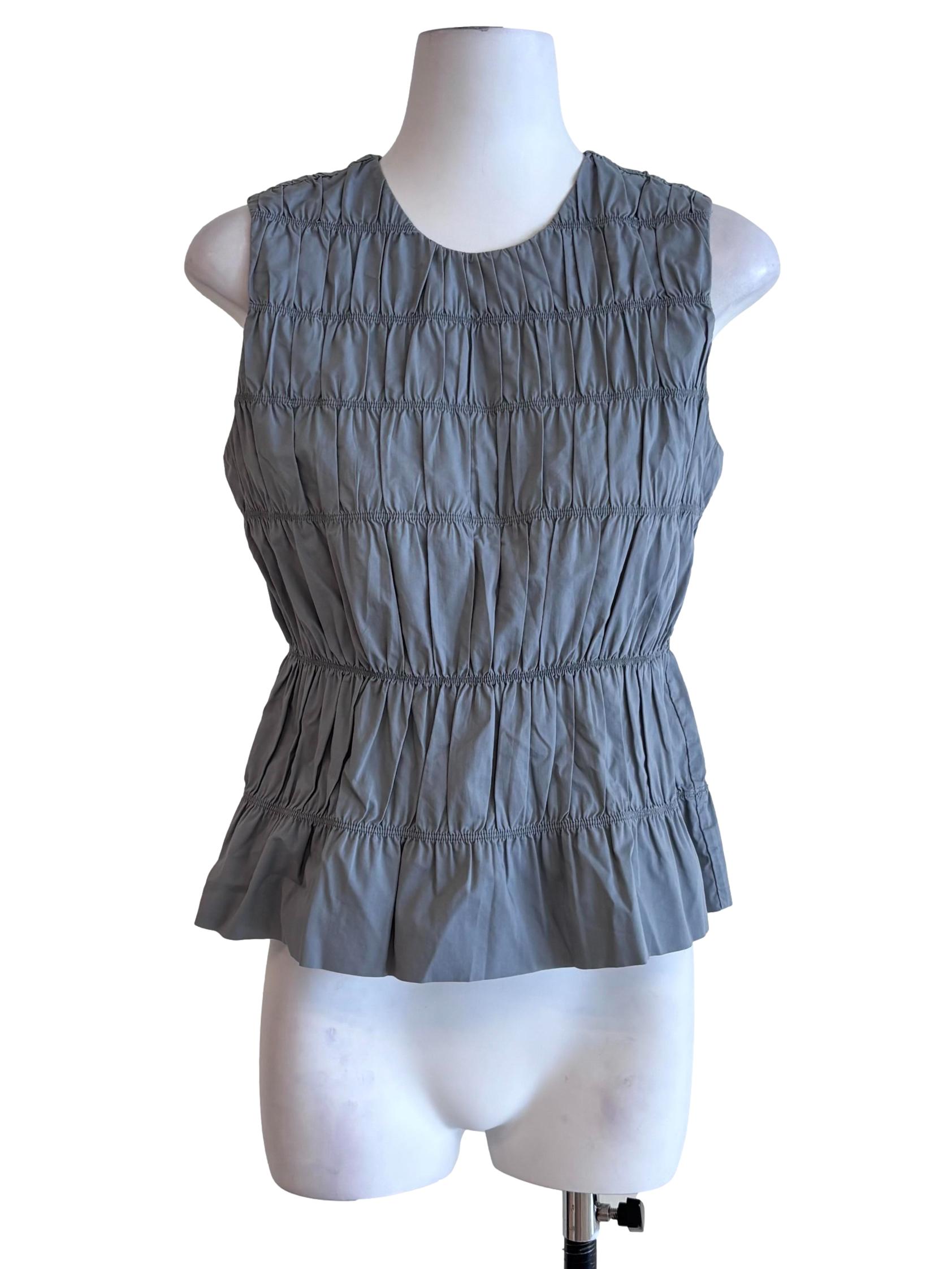 Slate Grey Shirred Sleeveless Top