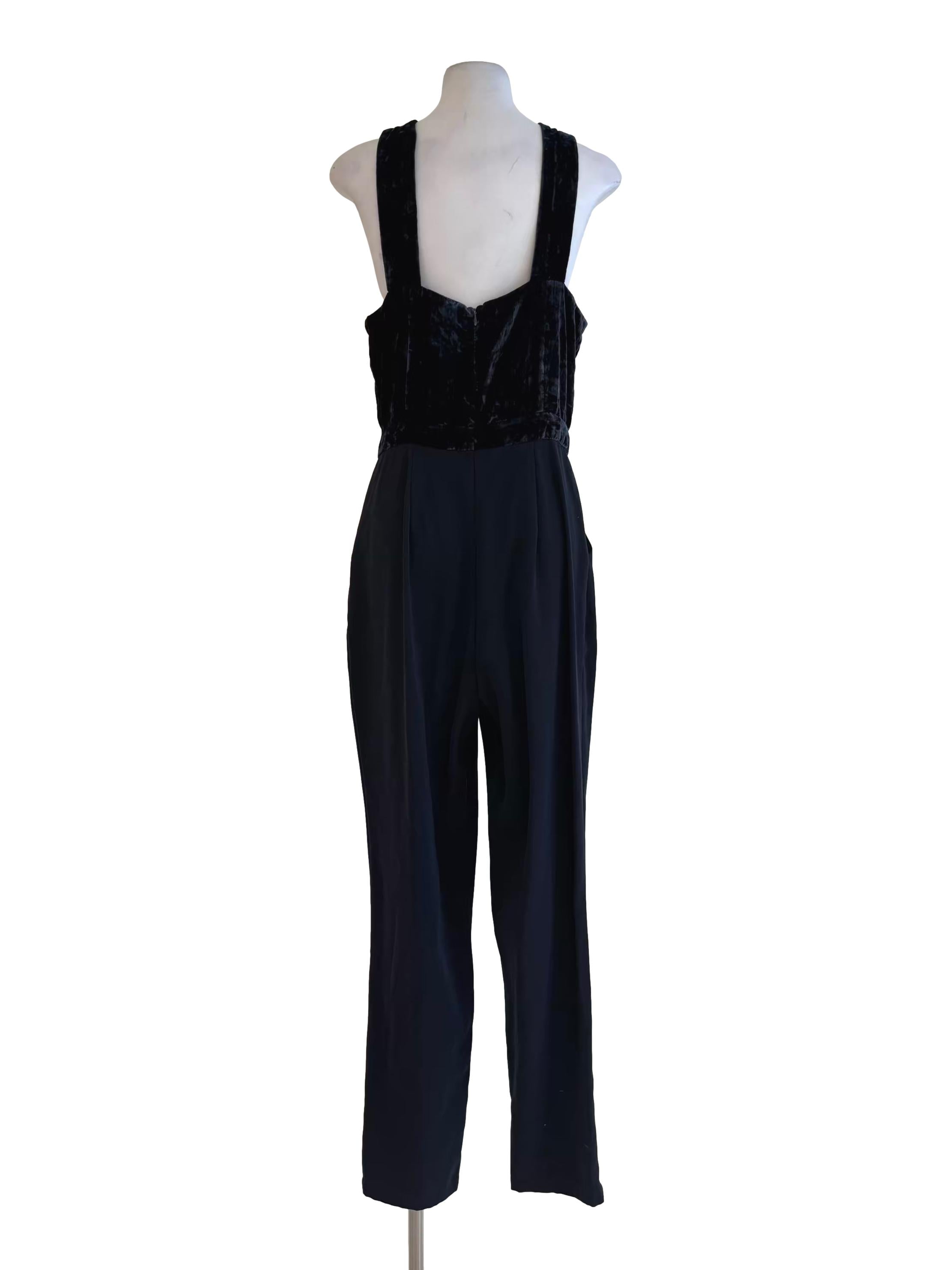 Midnight Blue Velvet Halter Slim Fit Jumpsuit