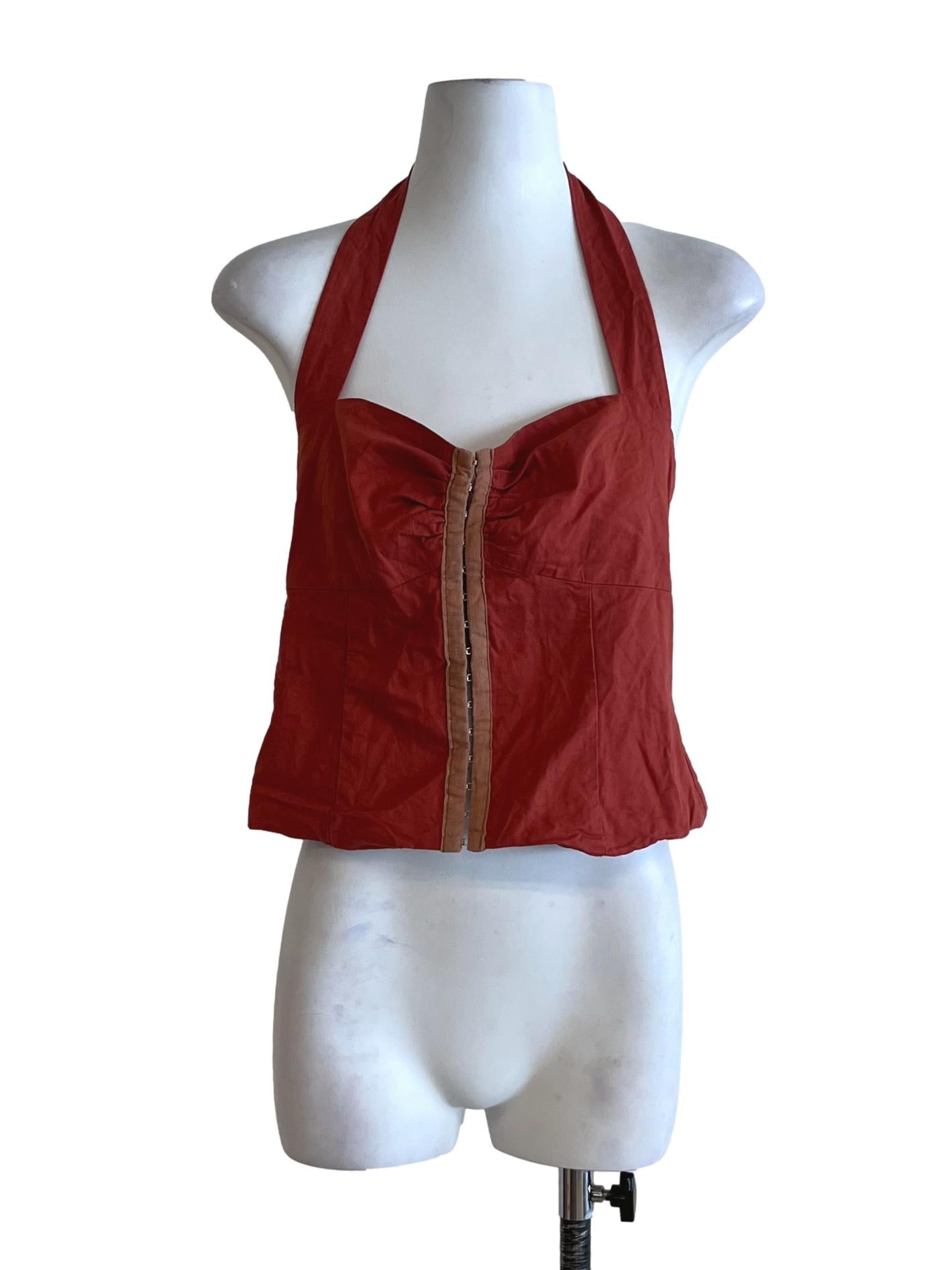 Brick Orange Halter Neckline Sleeveless Top TTR