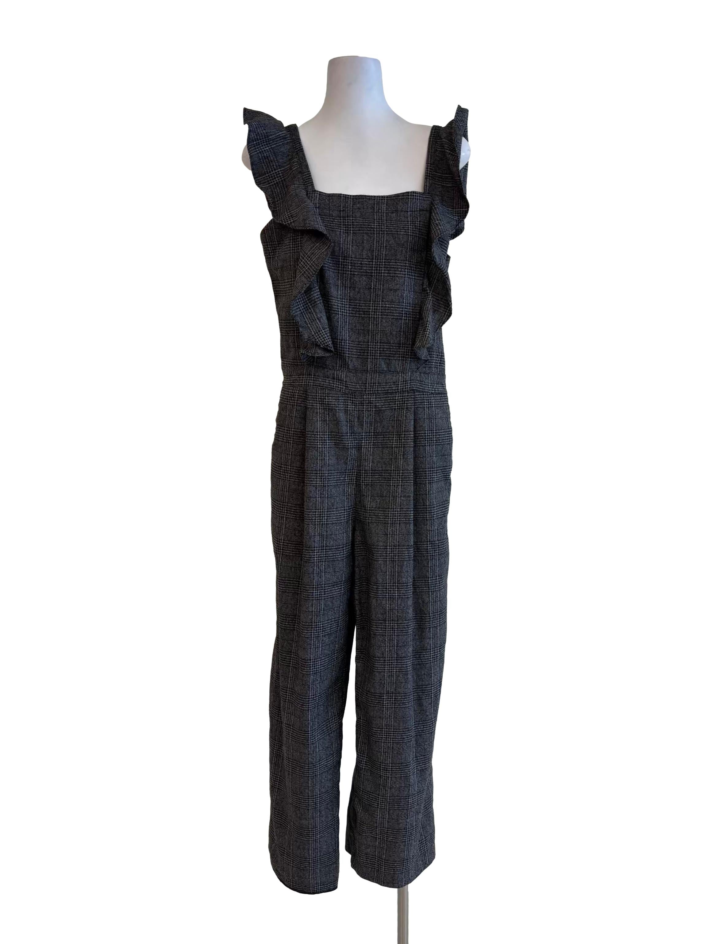 Ebony Grey Sleeveless Plaid Jumpsuit
