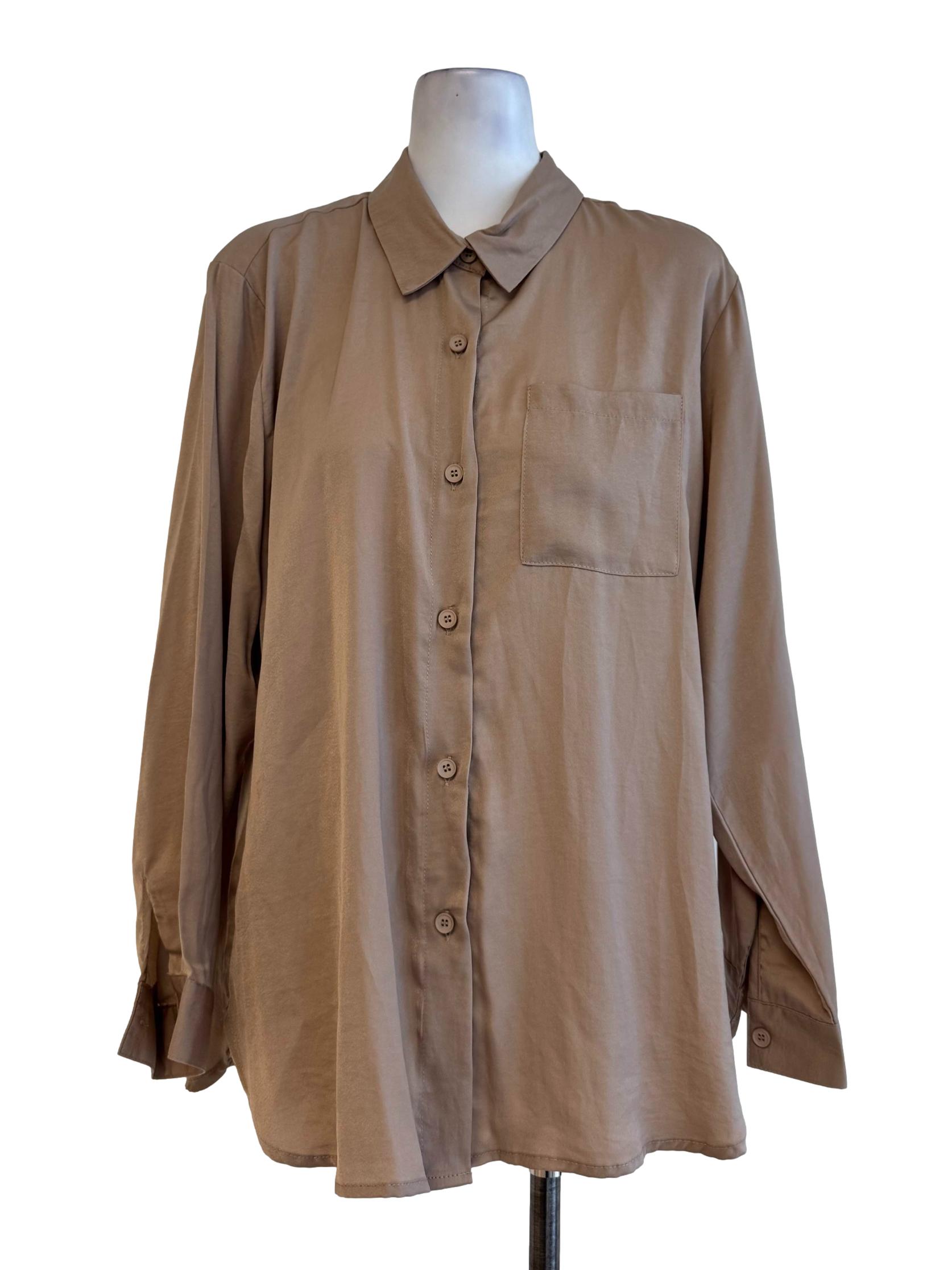 Shiny Brown Long Sleeve Blouse