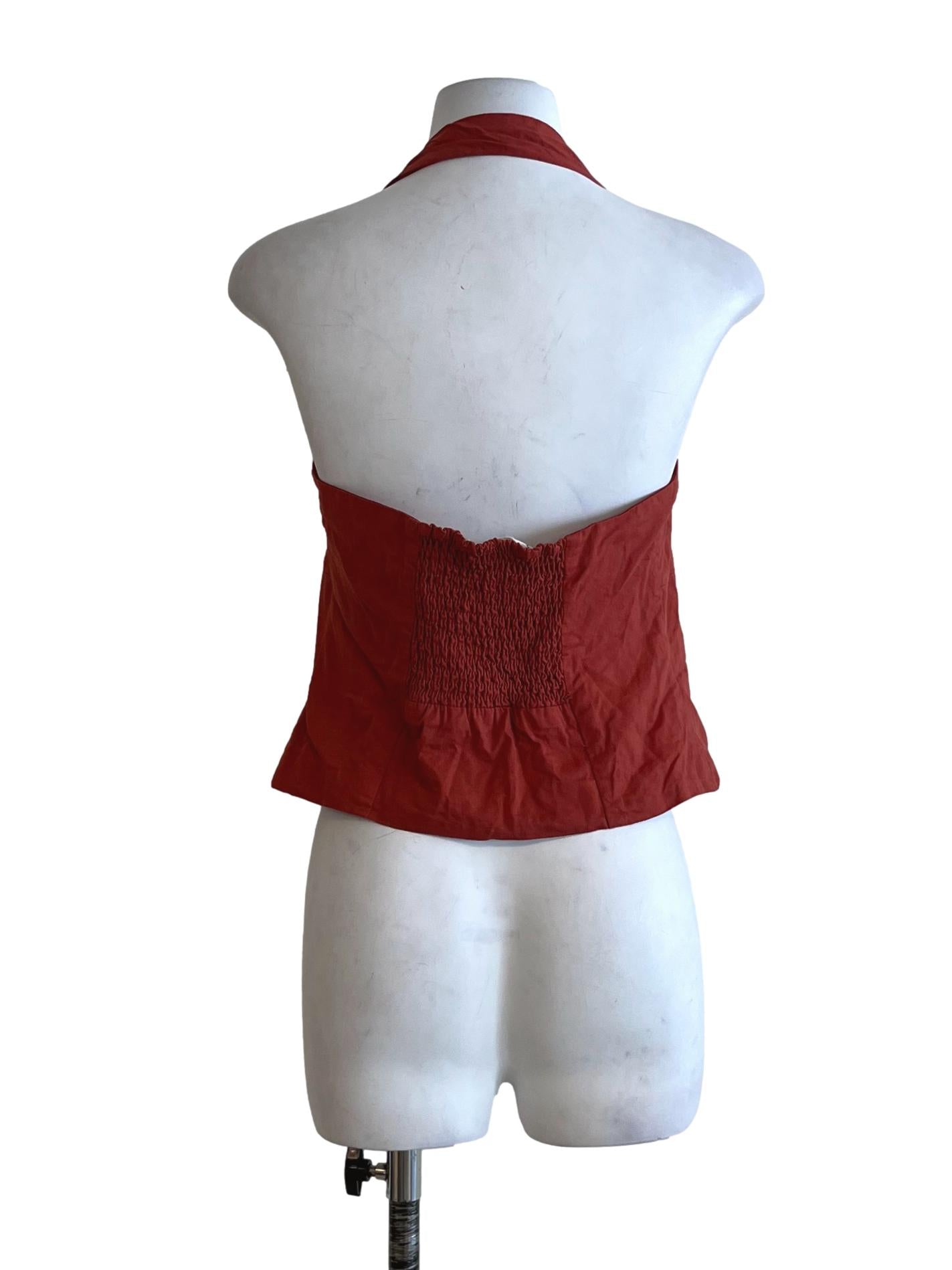 Brick Orange Halter Neckline Sleeveless Top TTR