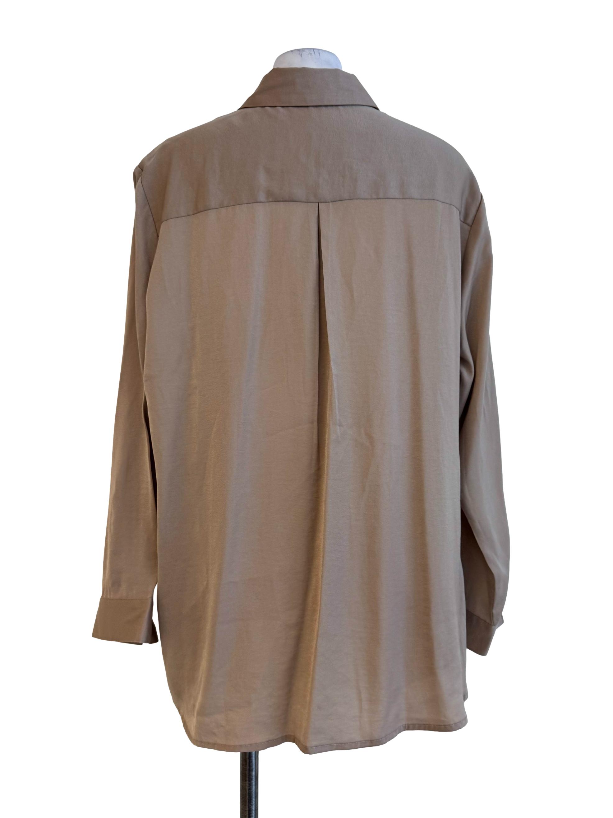 Shiny Brown Long Sleeve Blouse