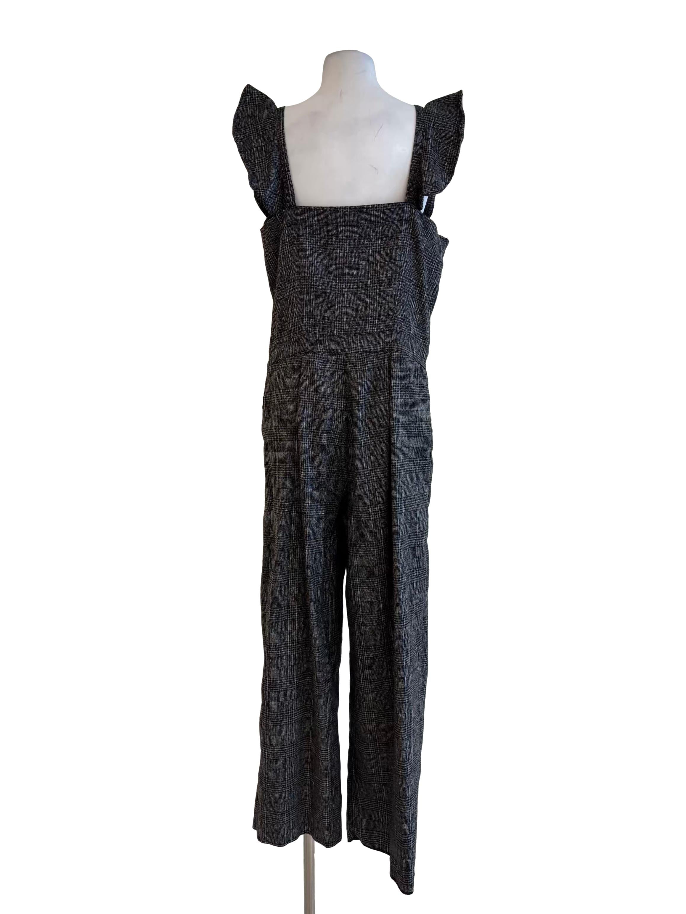 Ebony Grey Sleeveless Plaid Jumpsuit