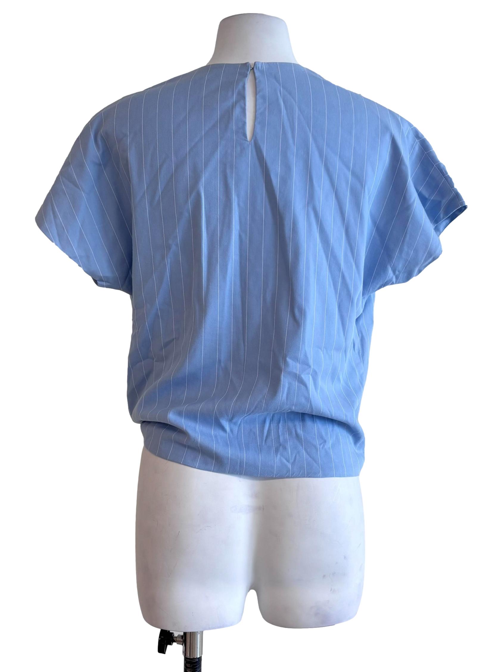 Sky Blue Pinstripe Side Tie Top