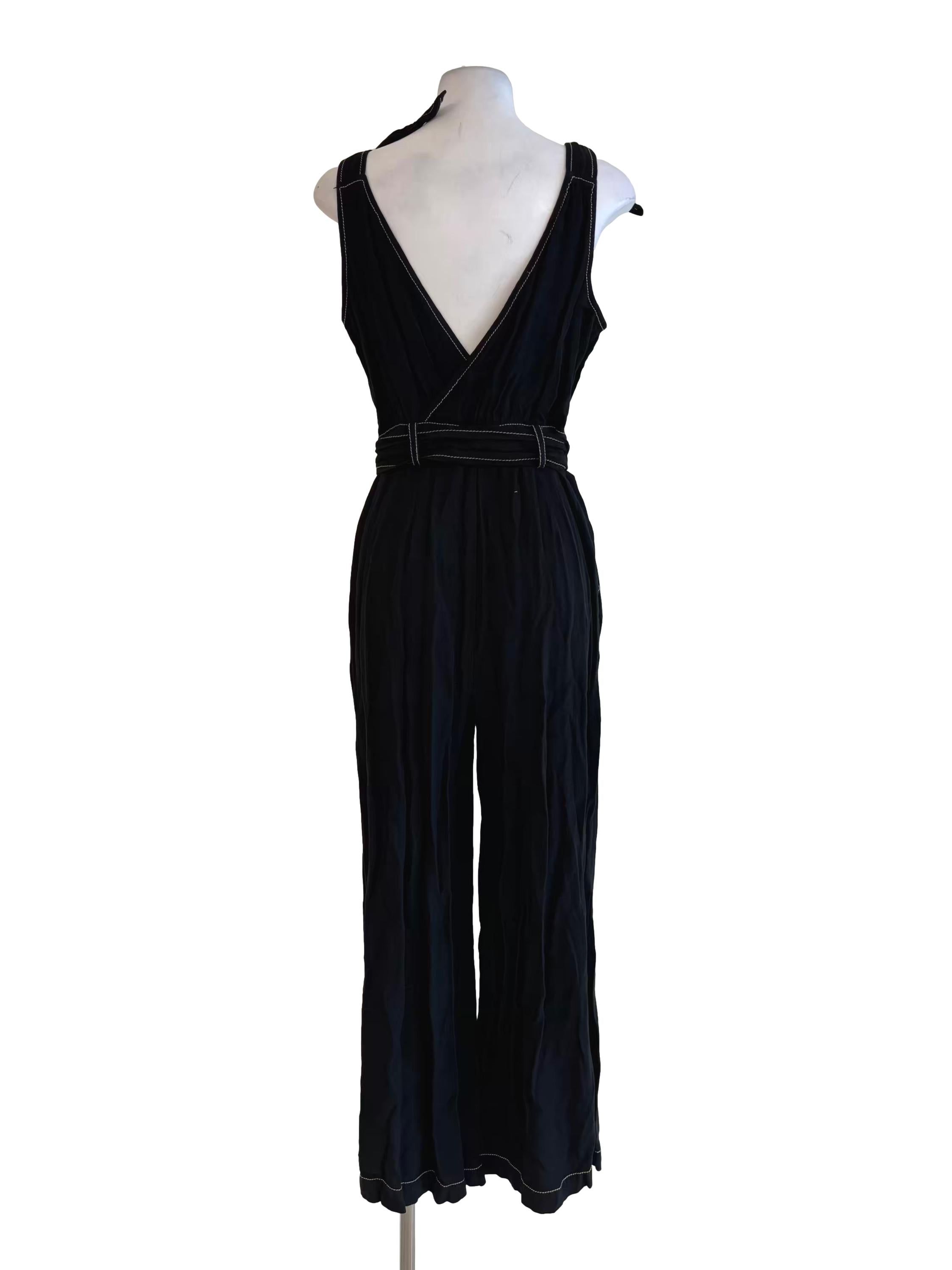 Jet Black Cotton Surplice Jumpsuit
