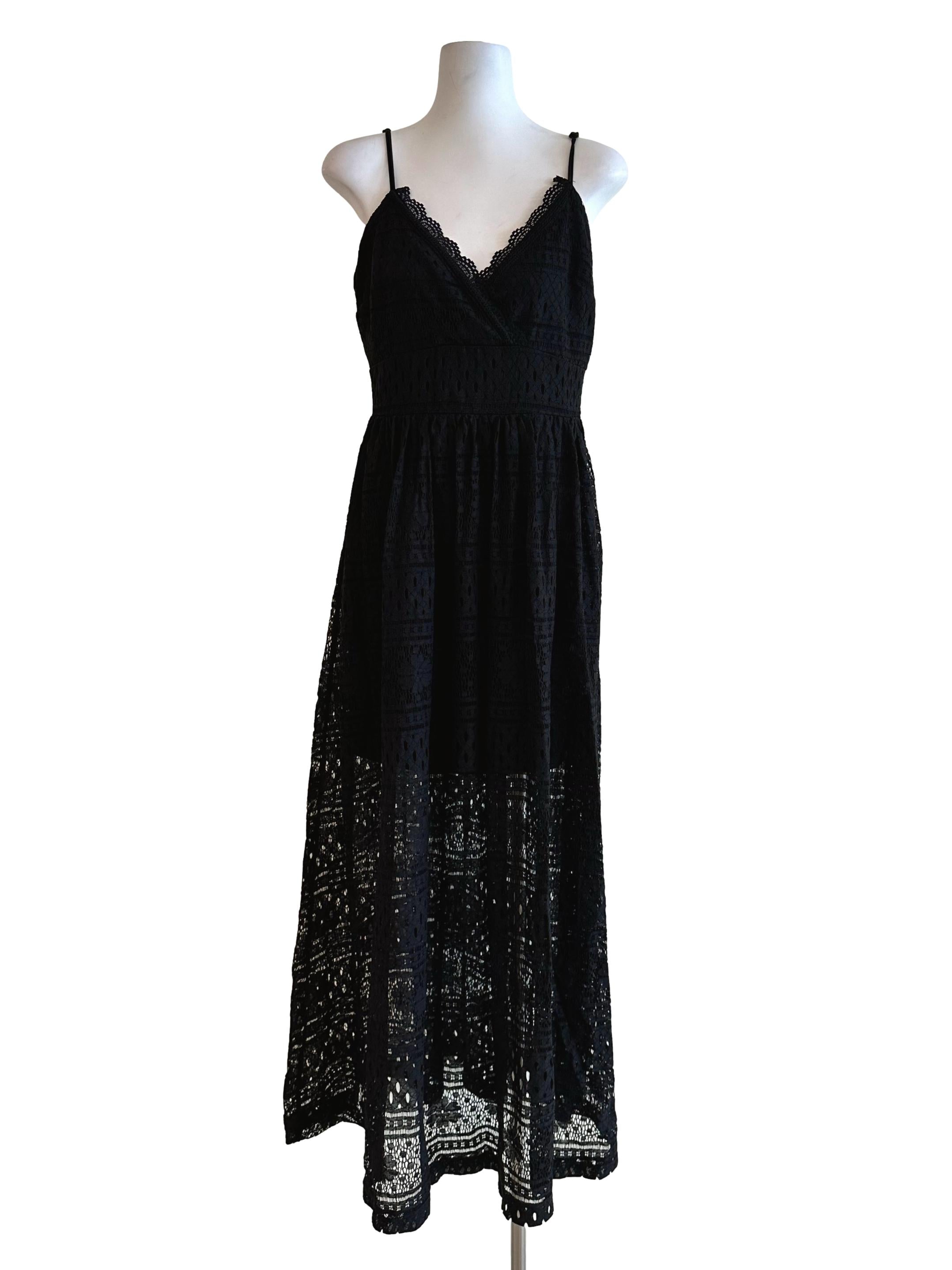 Midnight Black Lace Pattern Maxi Dress