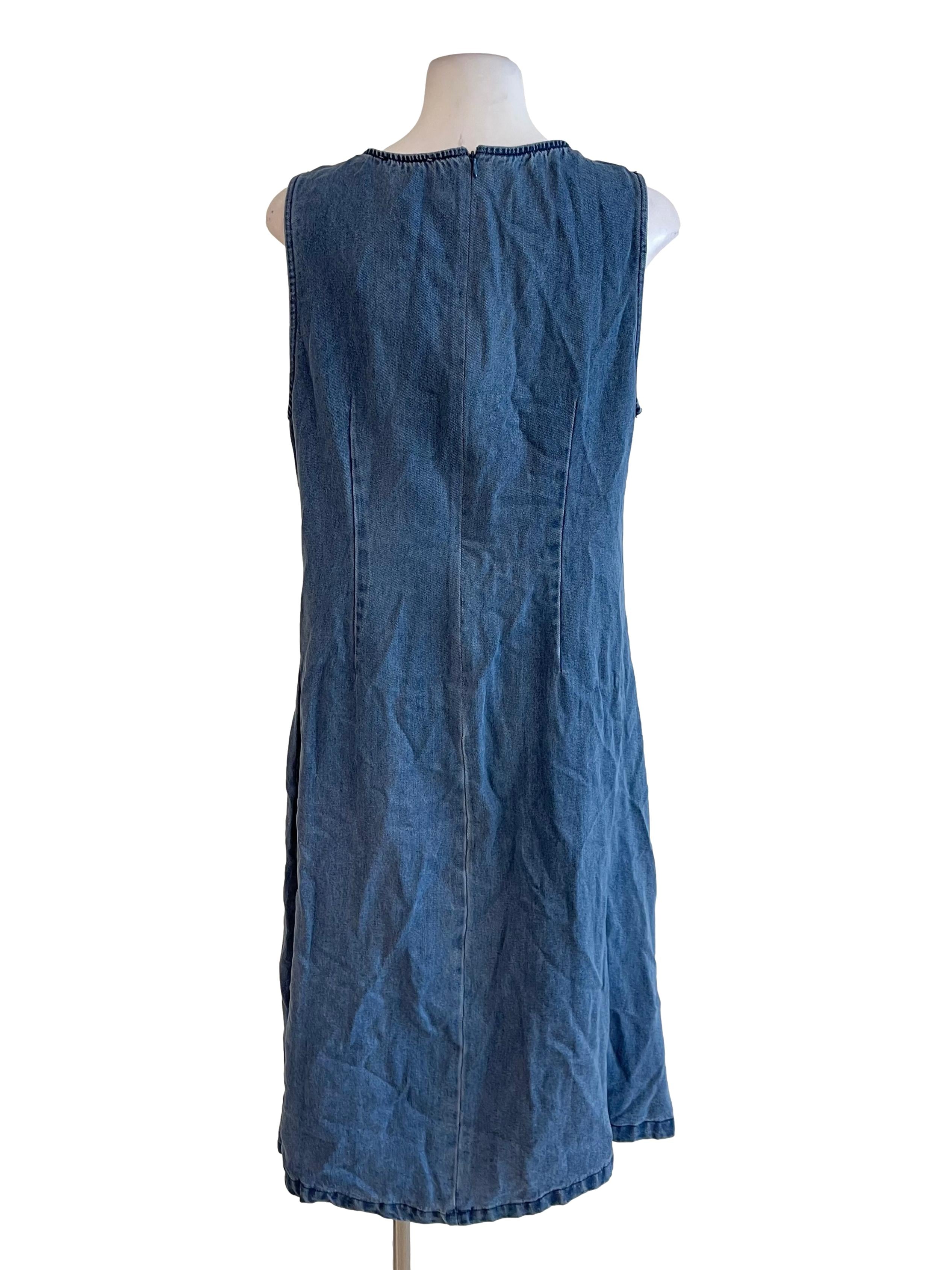 Ash Blue Gold Buttons Bust Pocket Dress