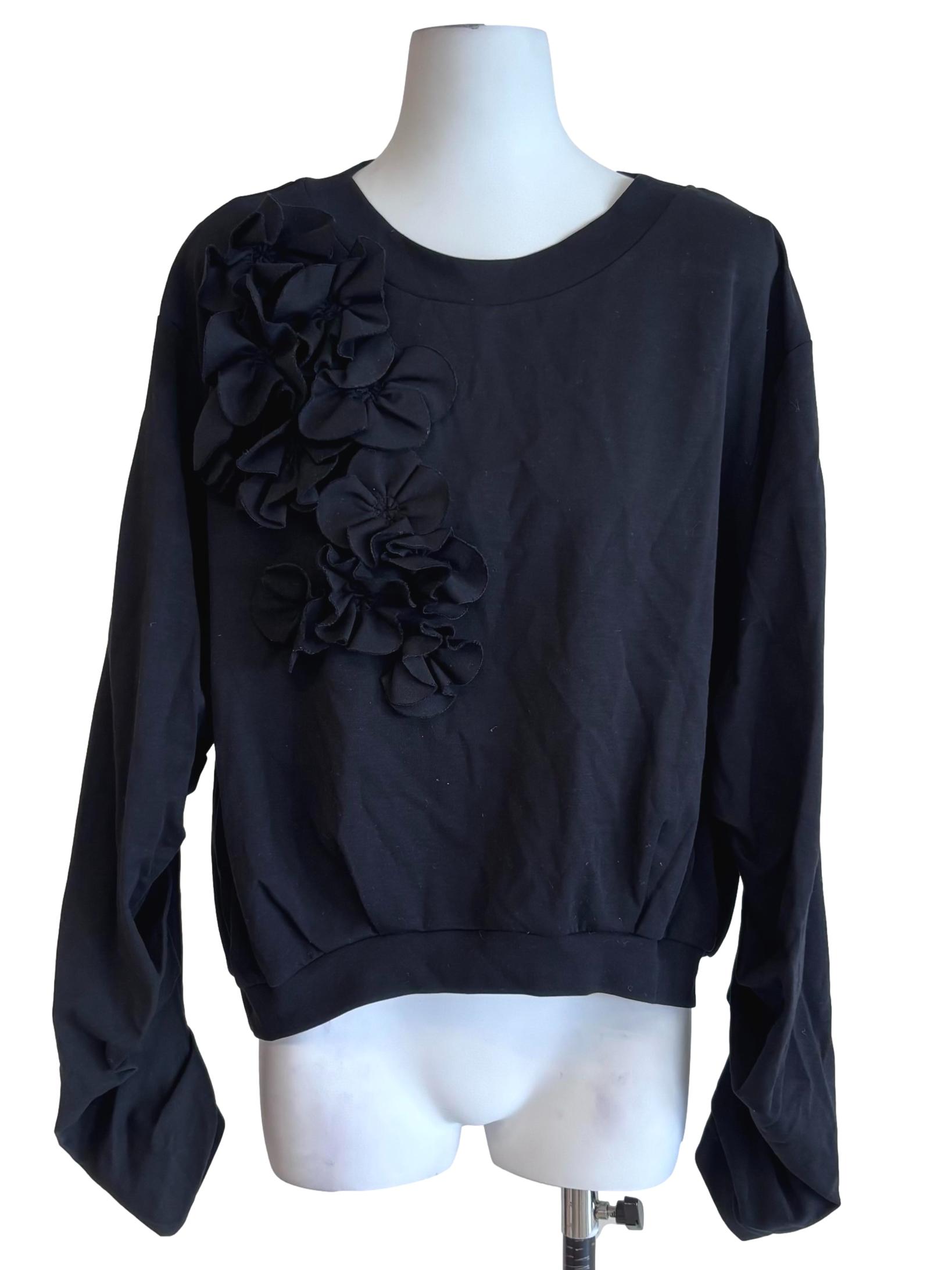 Black Floral Appliques Sweatshirt