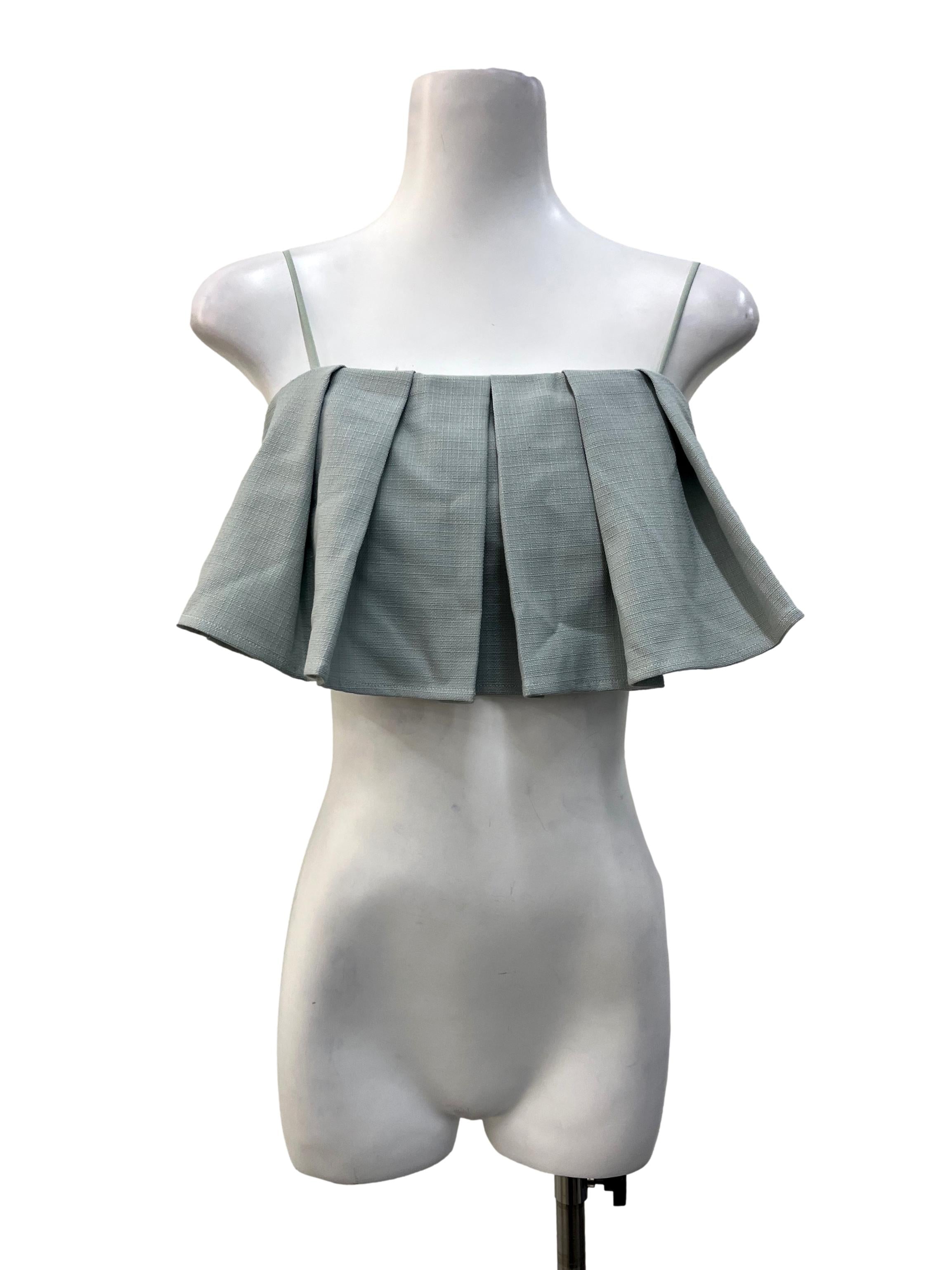 Mint Tweed Pleats Top