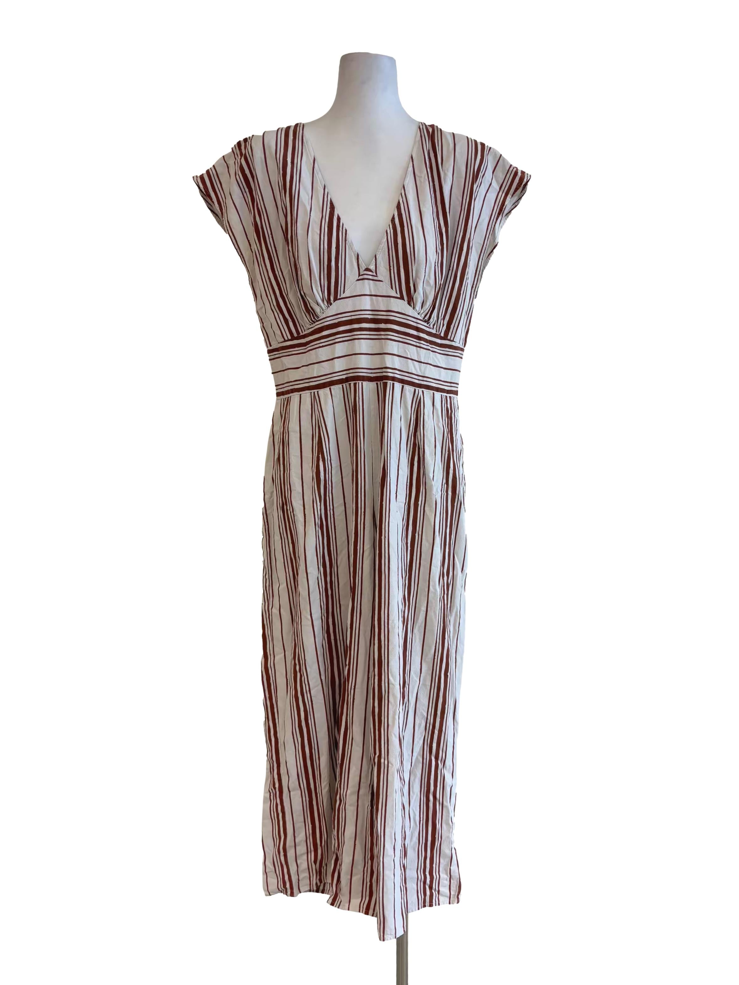 Powder White Brown Stripe Jumpsuit