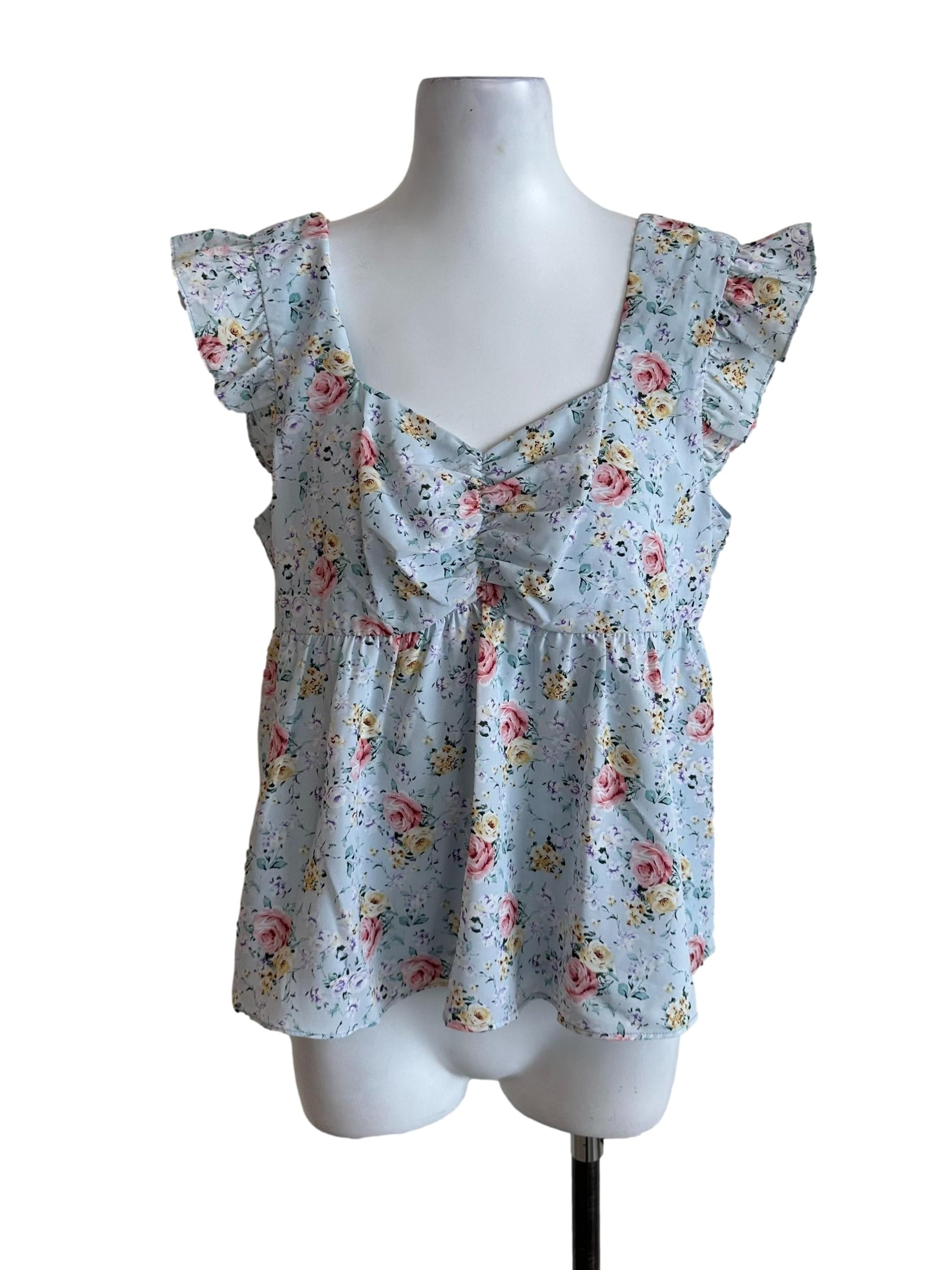 Light Blue Floral Babydoll Top