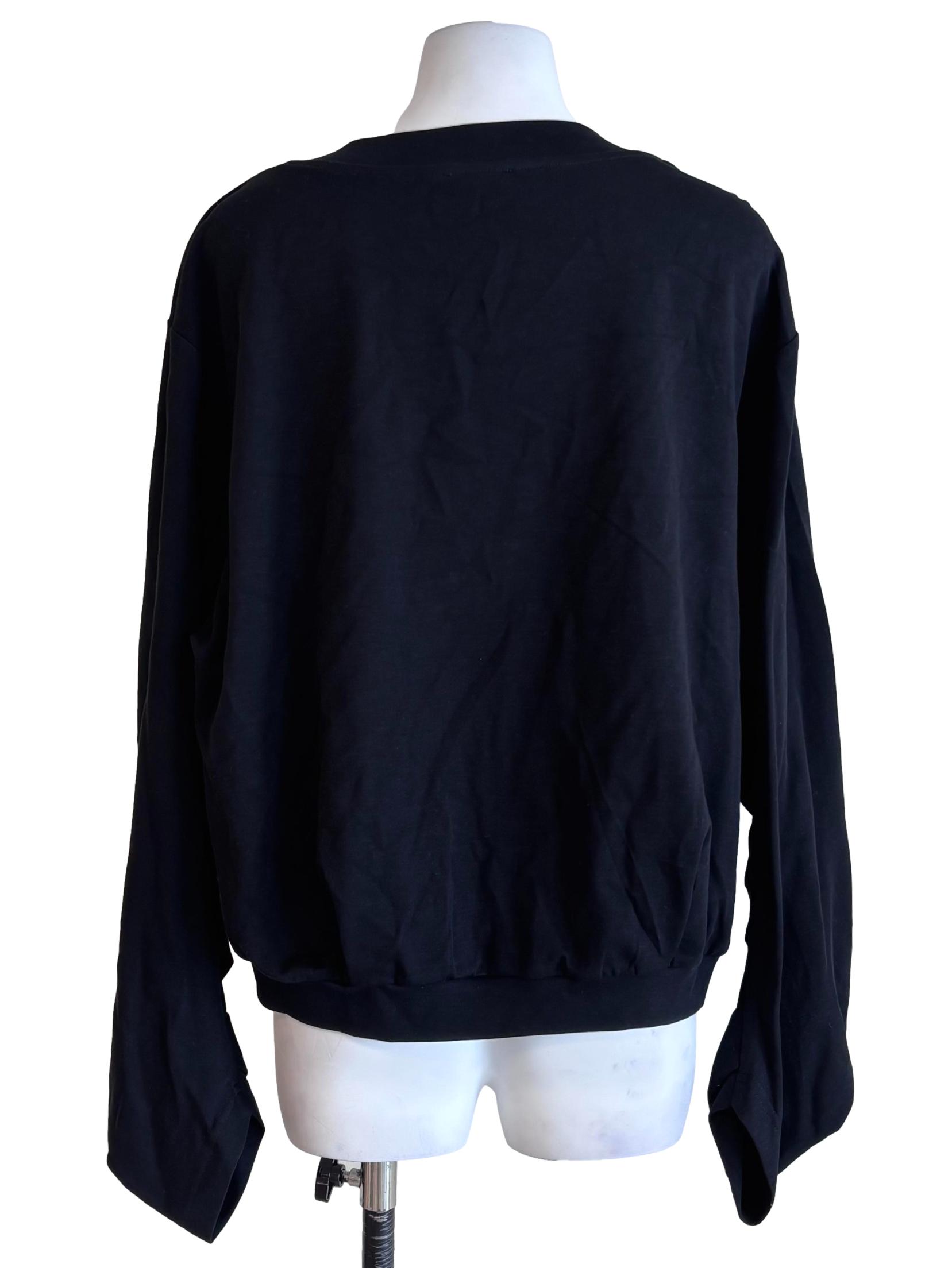 Black Floral Appliques Sweatshirt