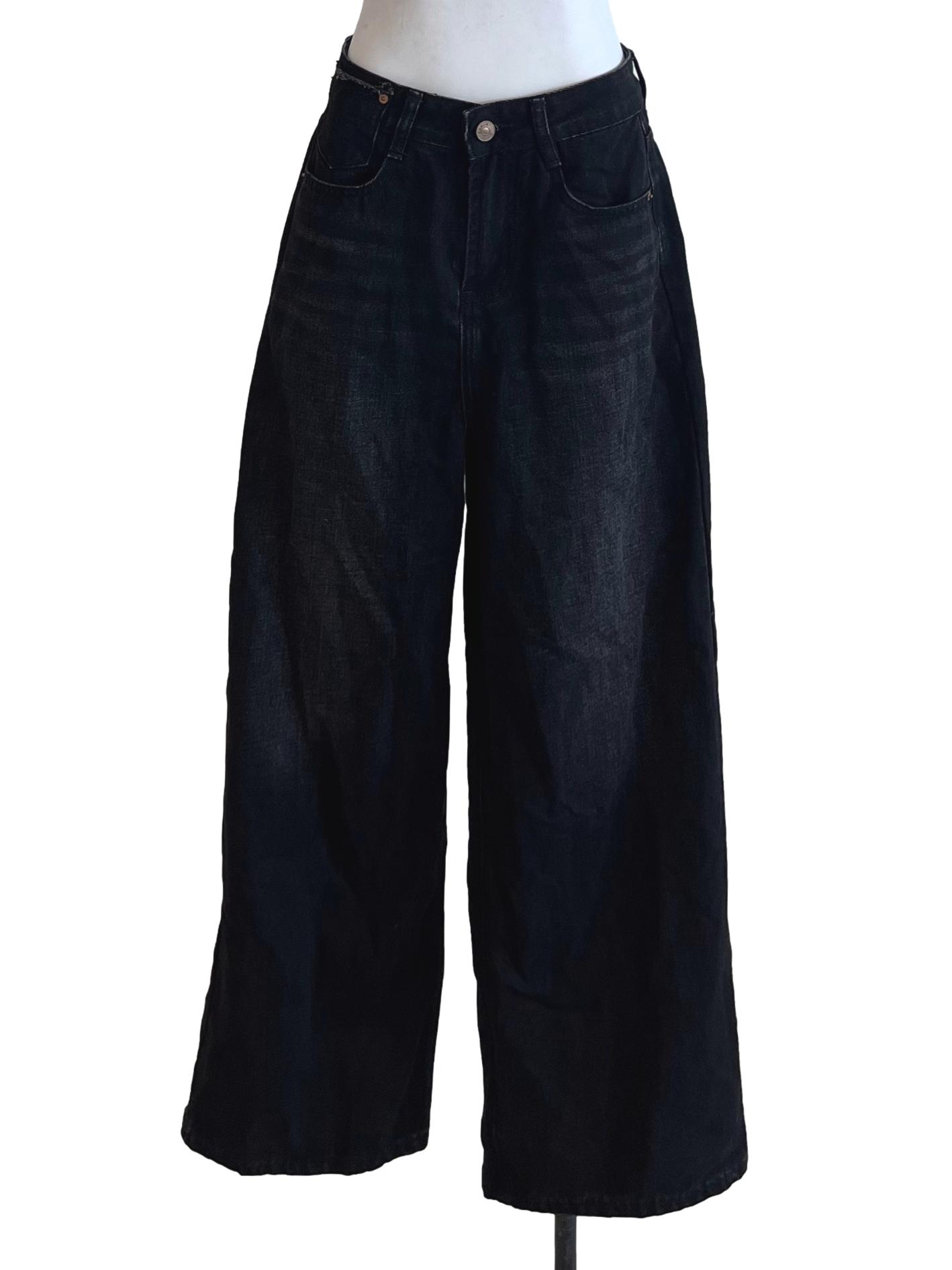 Black Denim Plain Wide Leg Jeans