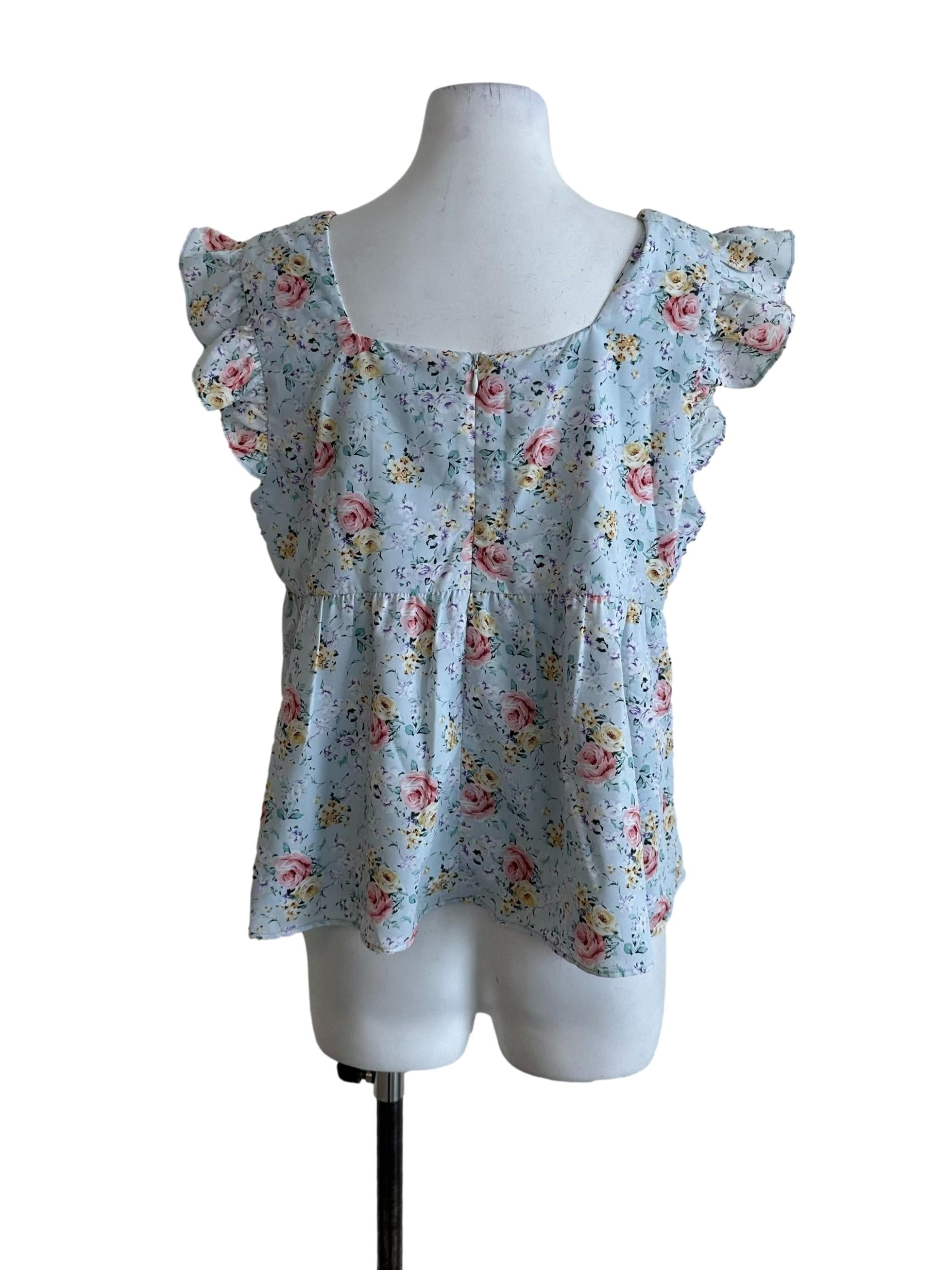 Light Blue Floral Babydoll Top