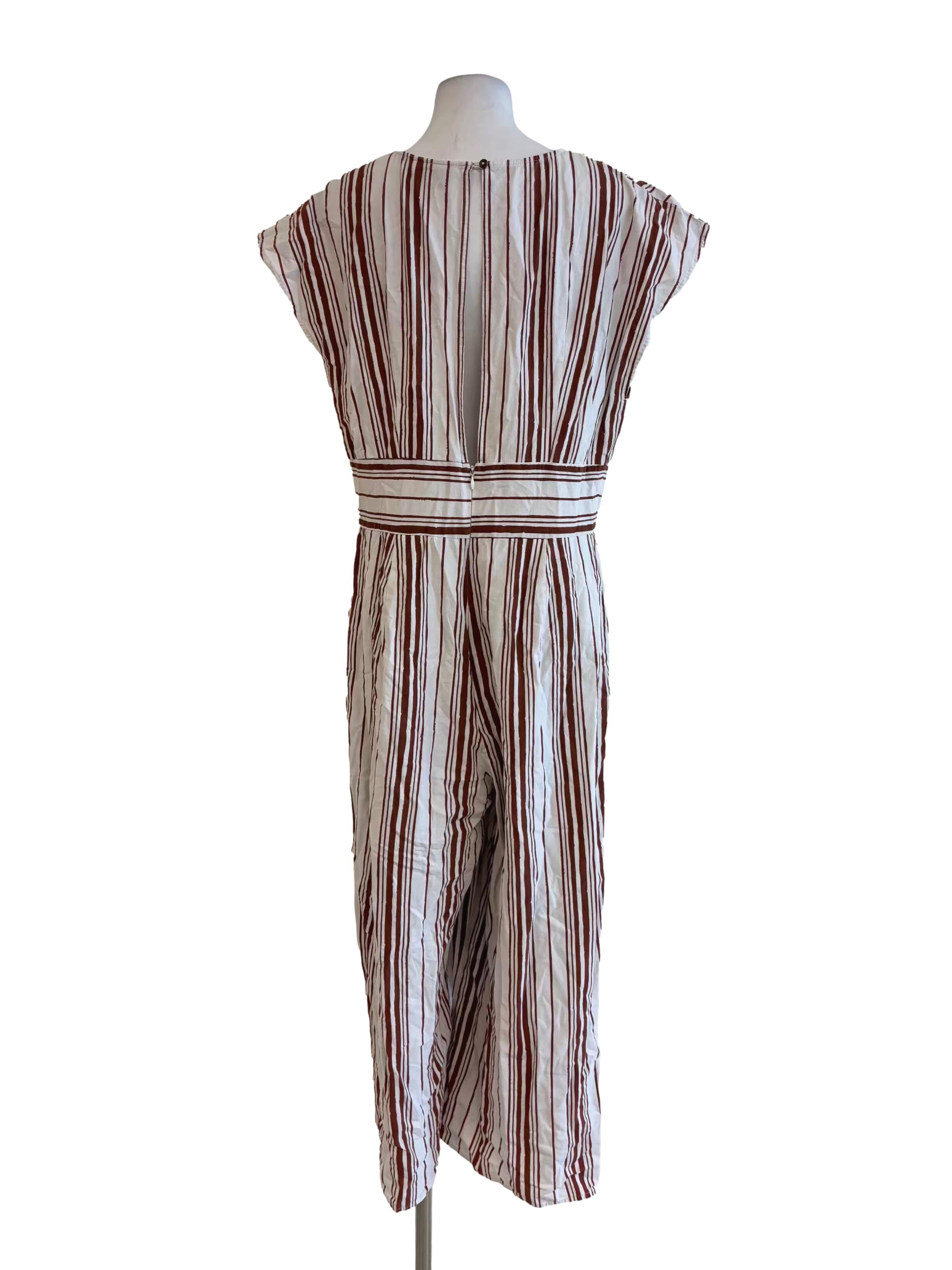 Powder White Brown Stripe Jumpsuit