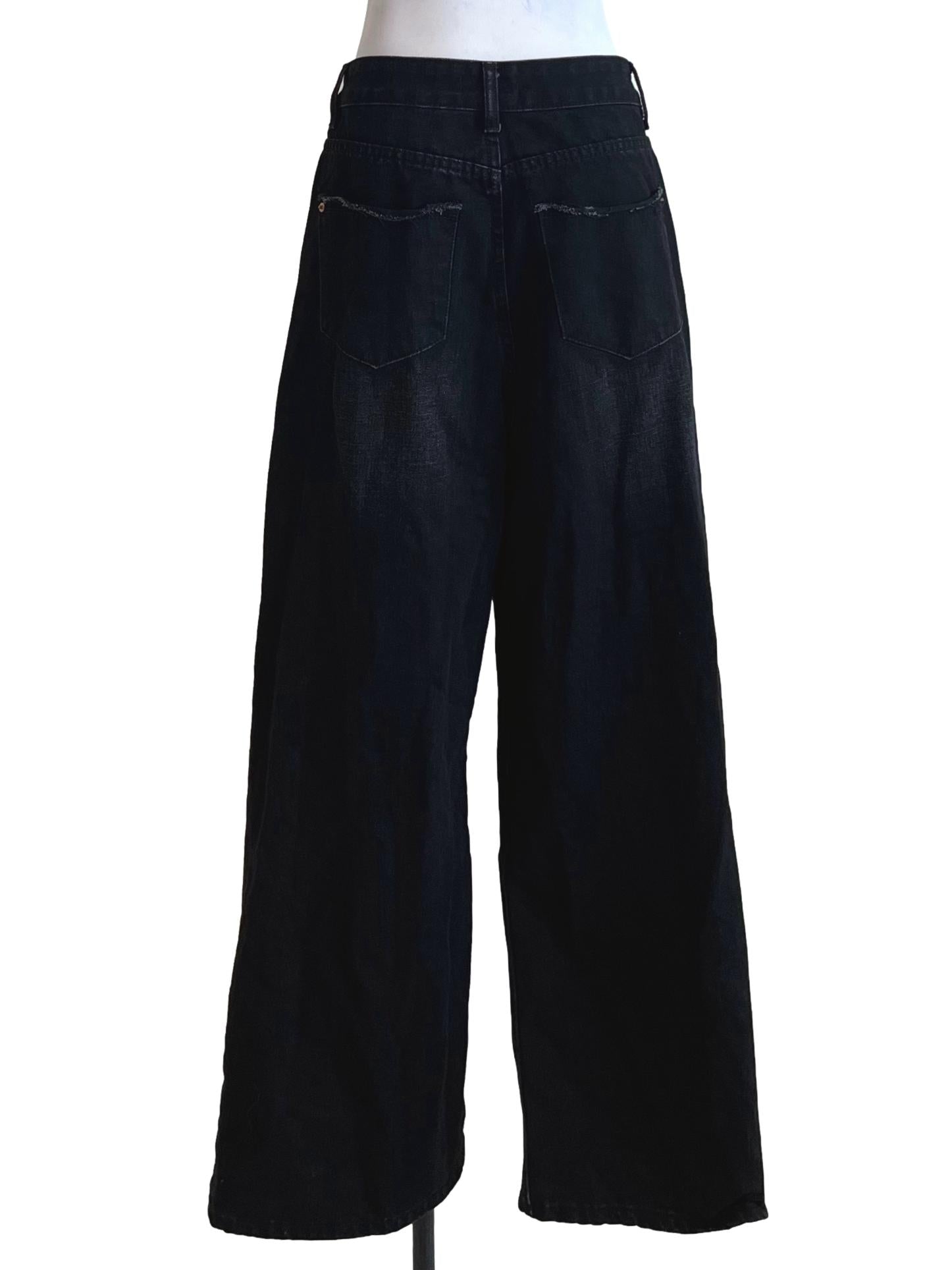 Black Denim Plain Wide Leg Jeans