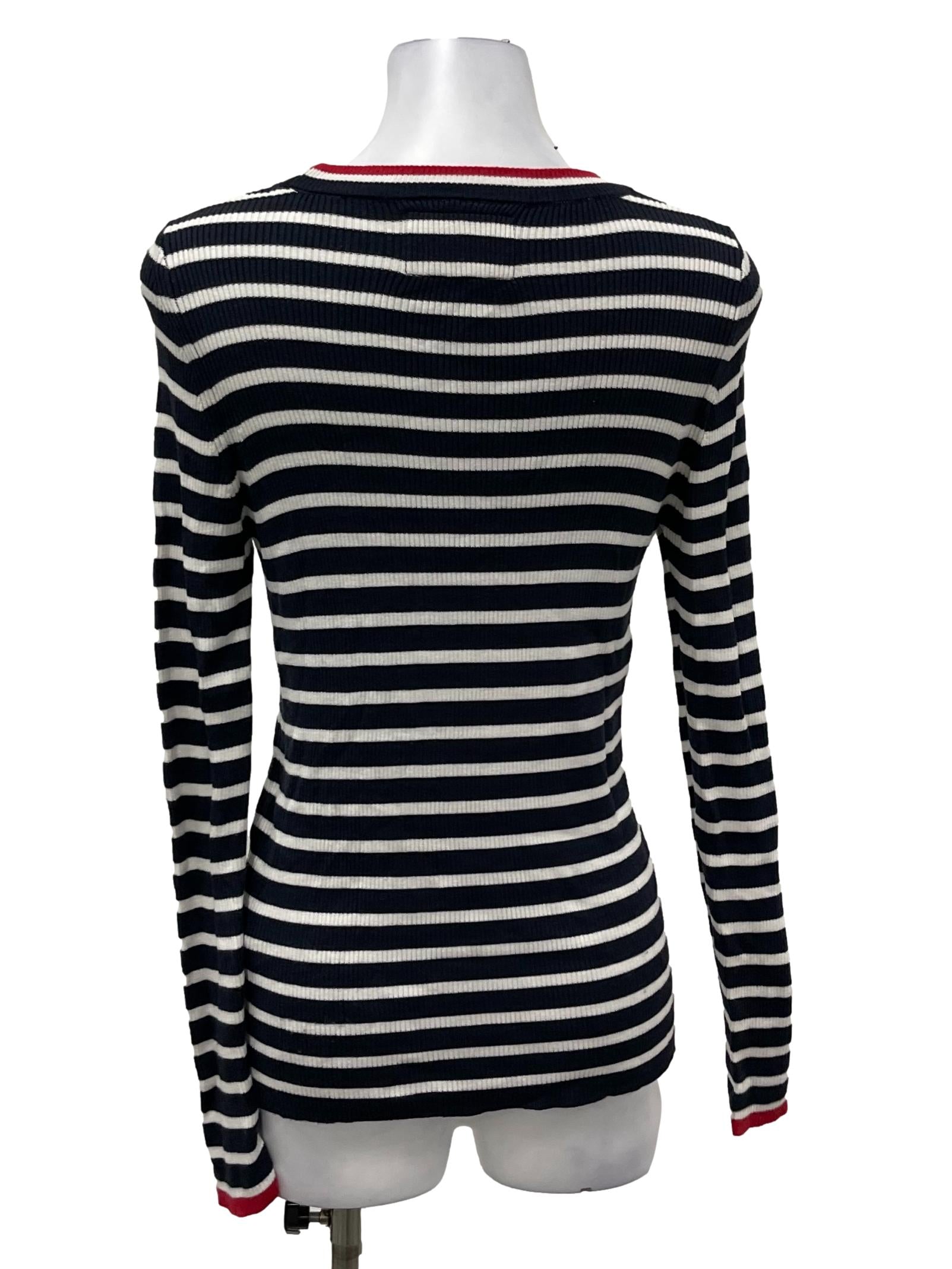 Navy Blue Striped Crewneck Sweater