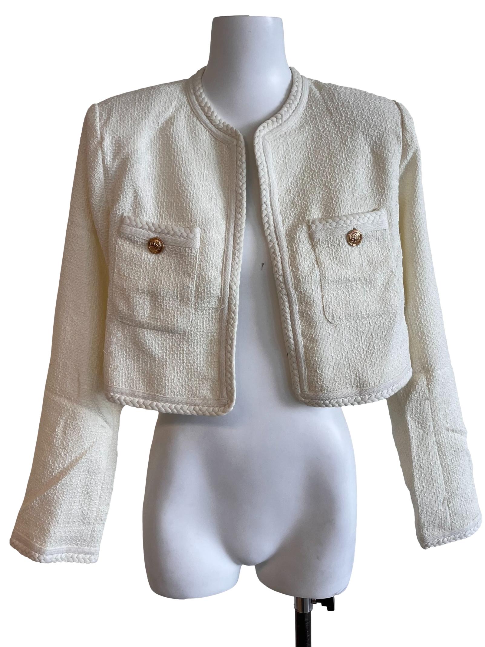 Pearl White Button Tweed Jacket
