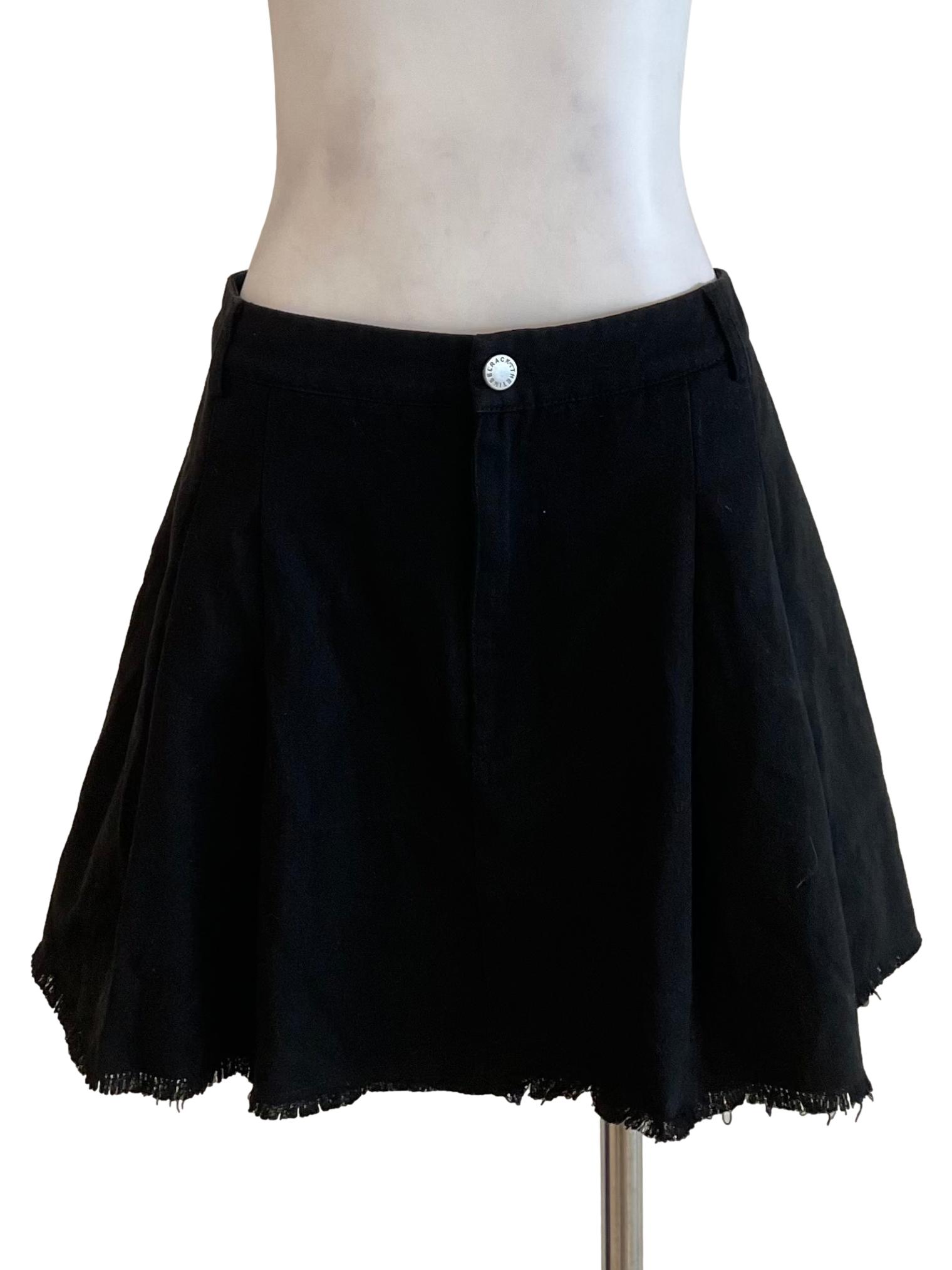 Black Pleated Denim Skirt