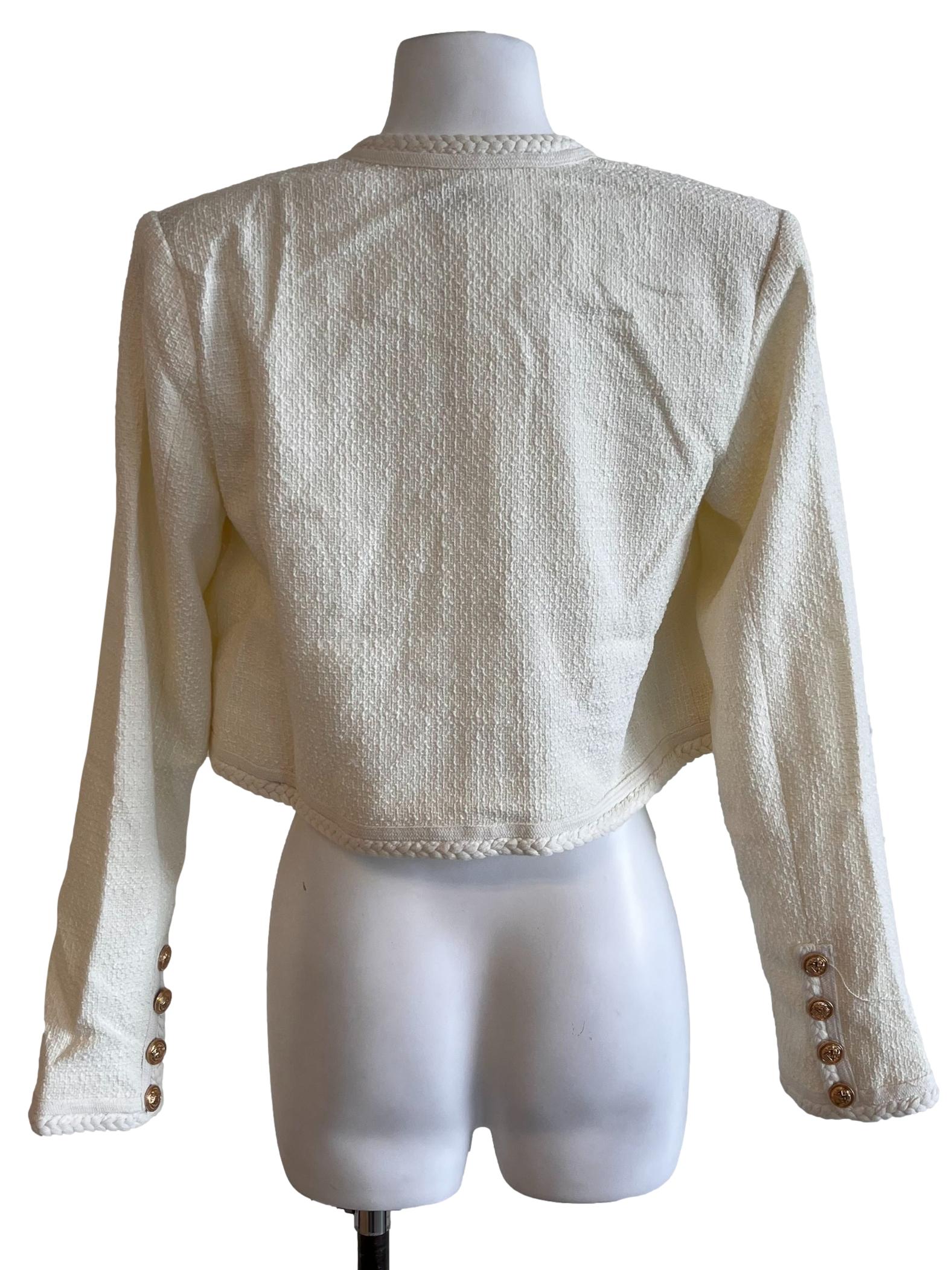 Pearl White Button Tweed Jacket